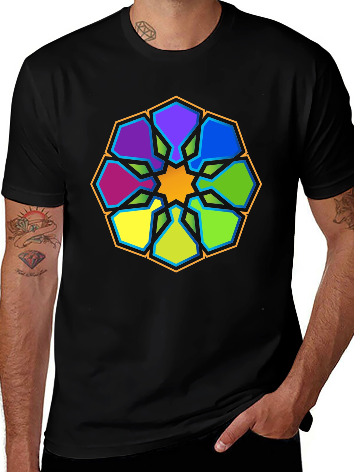Geometric Mandala Graphic Tee - Stylish Black T-Shirt