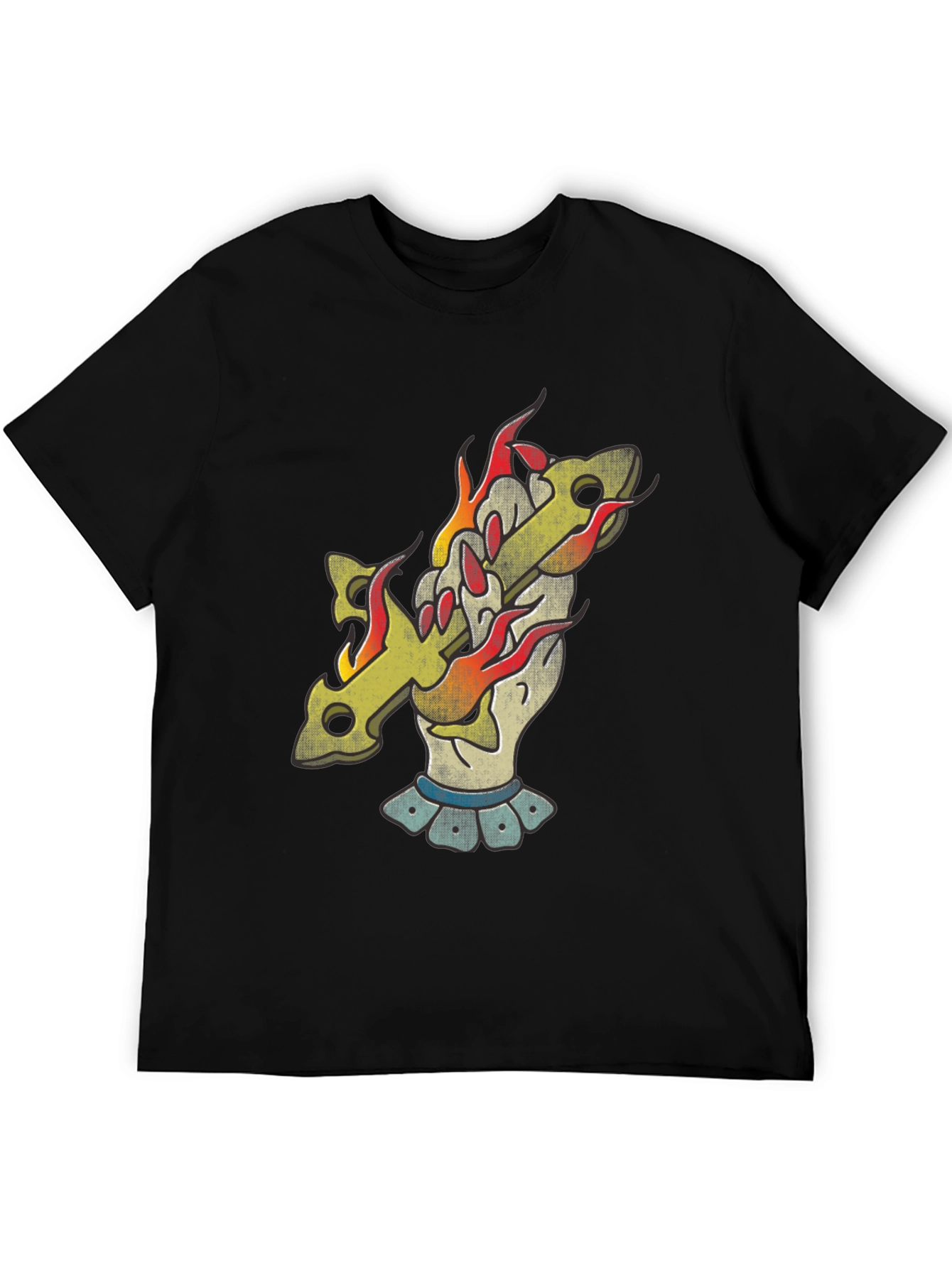 Flaming Cross Graphic T-Shirt - Classic Black Tee