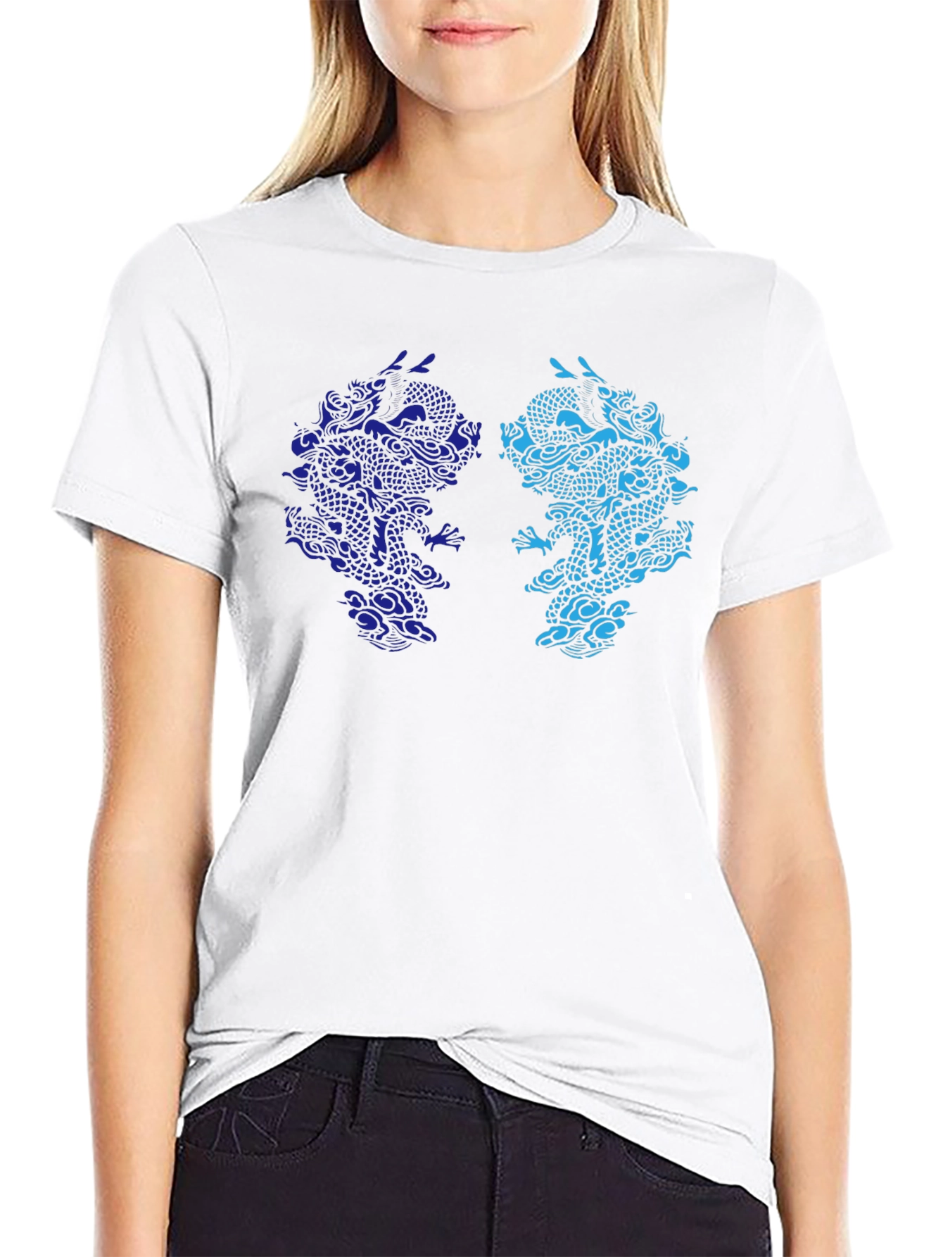 Yin Yang Dragon Graphic Black T-Shirt