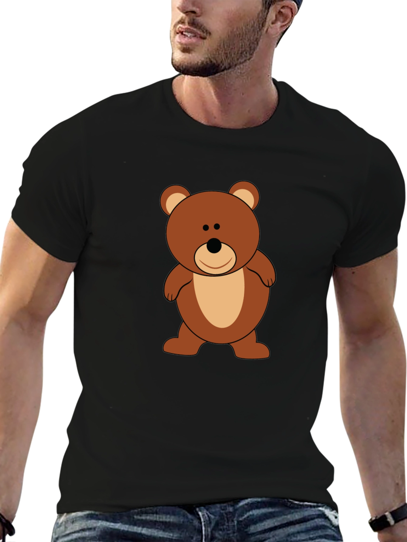 Cute Teddy Bear Graphic Tee - Black