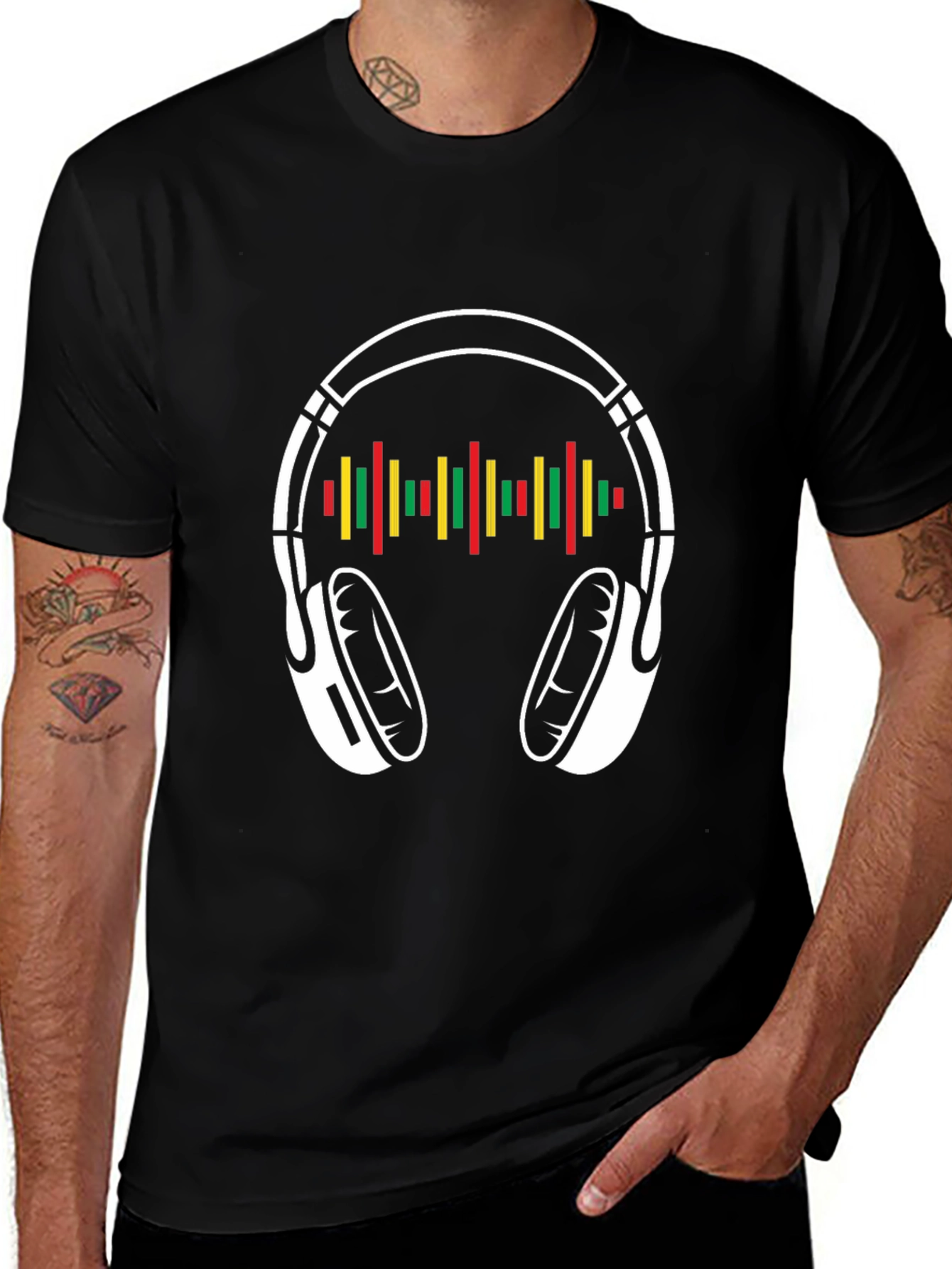 Music Headphone Graphic T-Shirt - Black