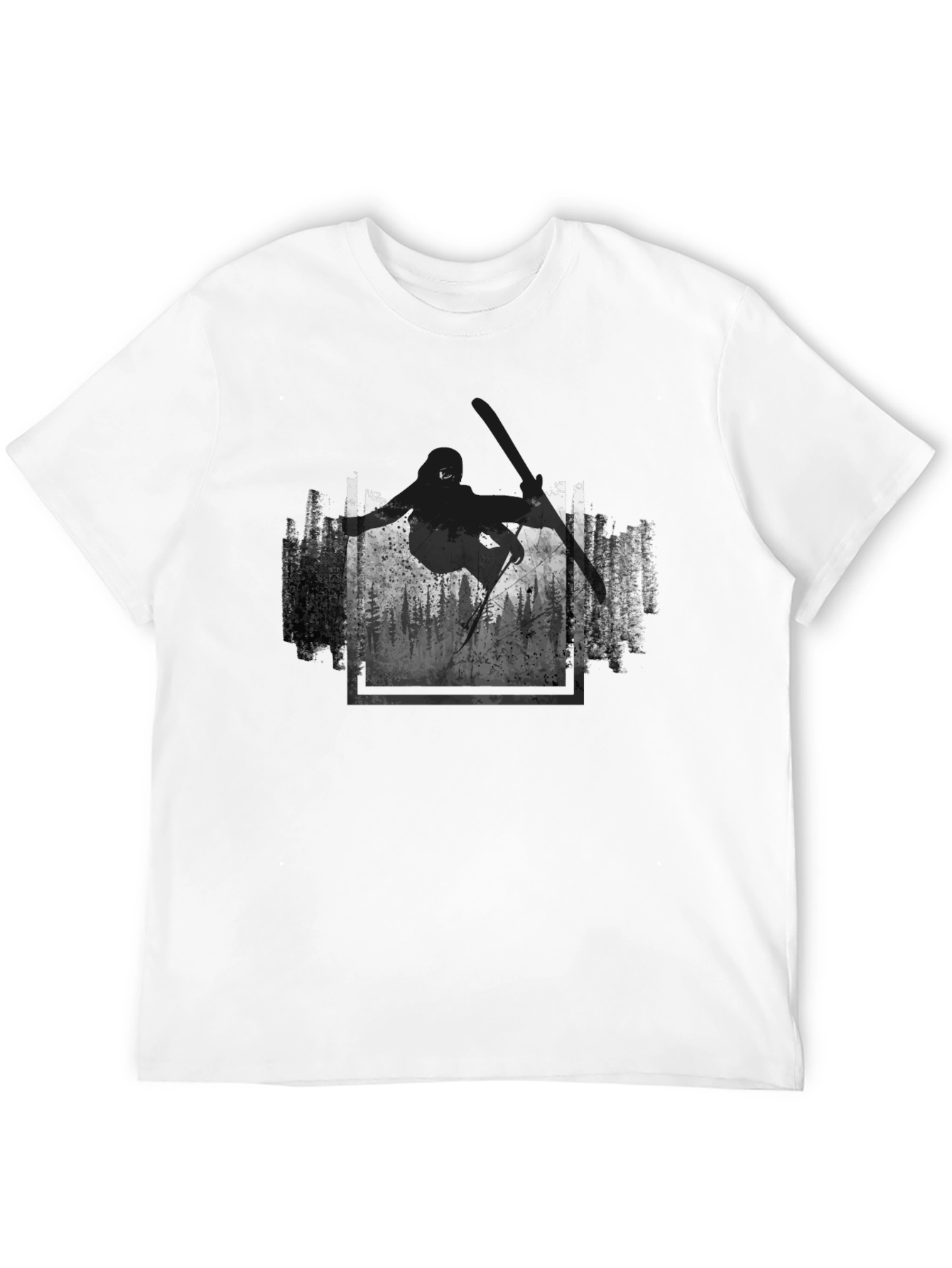 Skiing Forest Graphic Black T-Shirt