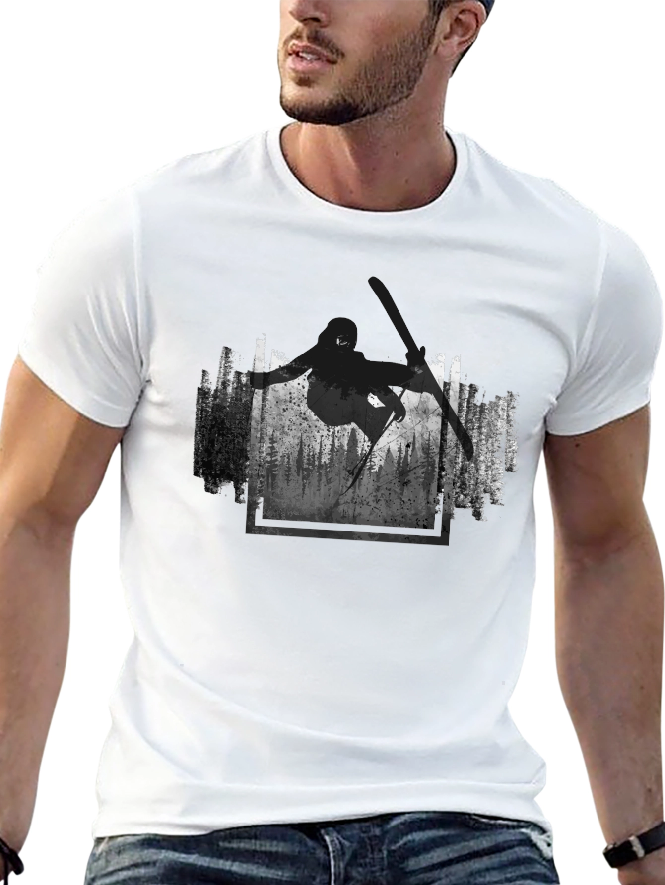 Skiing Forest Graphic Black T-Shirt