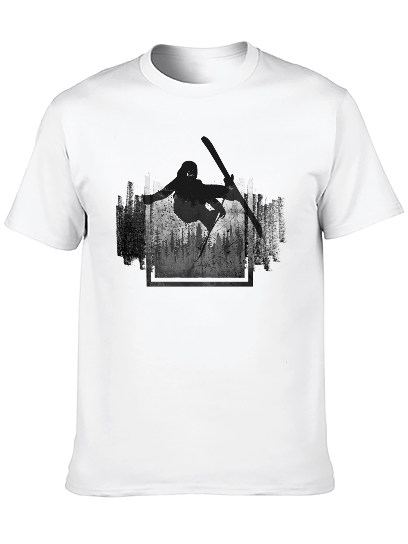 Skiing Forest Graphic Black T-Shirt