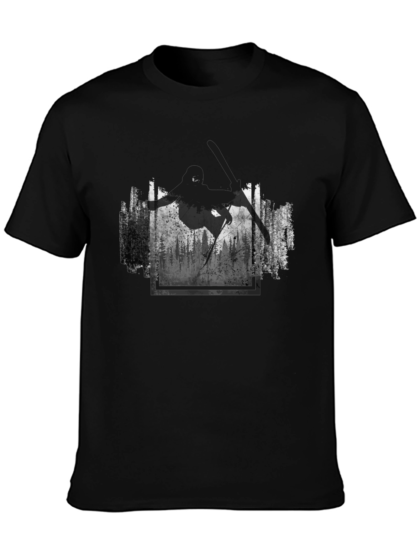 Skiing Forest Graphic Black T-Shirt