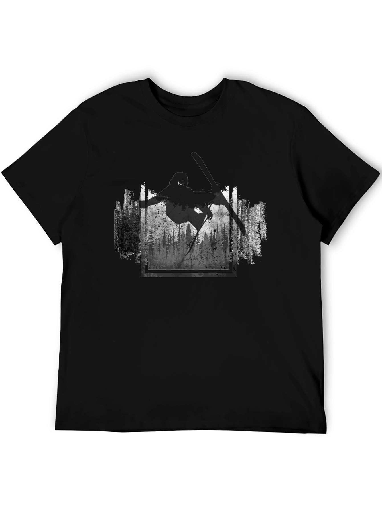 Skiing Forest Graphic Black T-Shirt