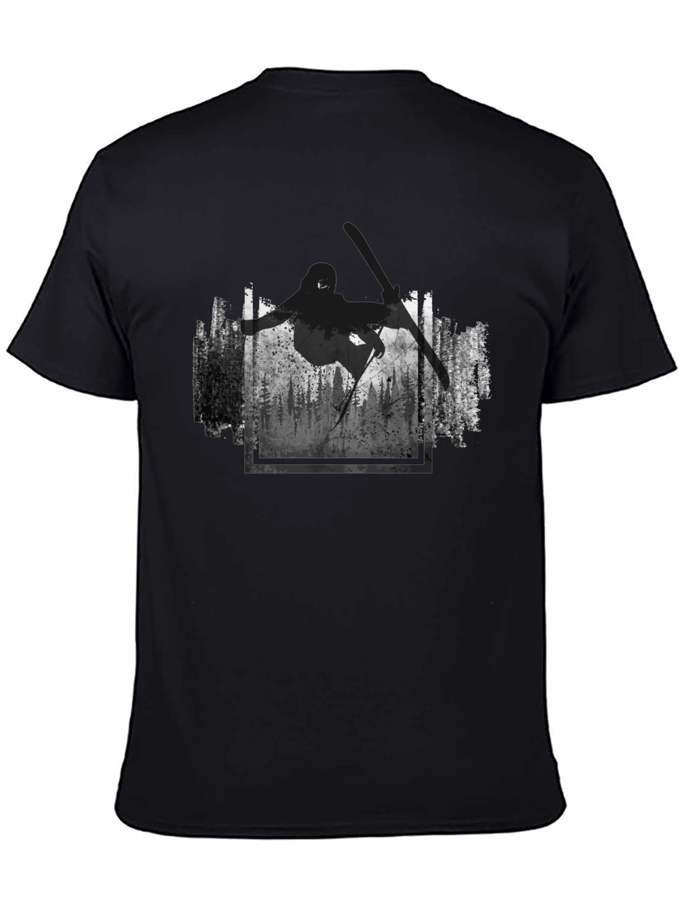 Skiing Forest Graphic Black T-Shirt
