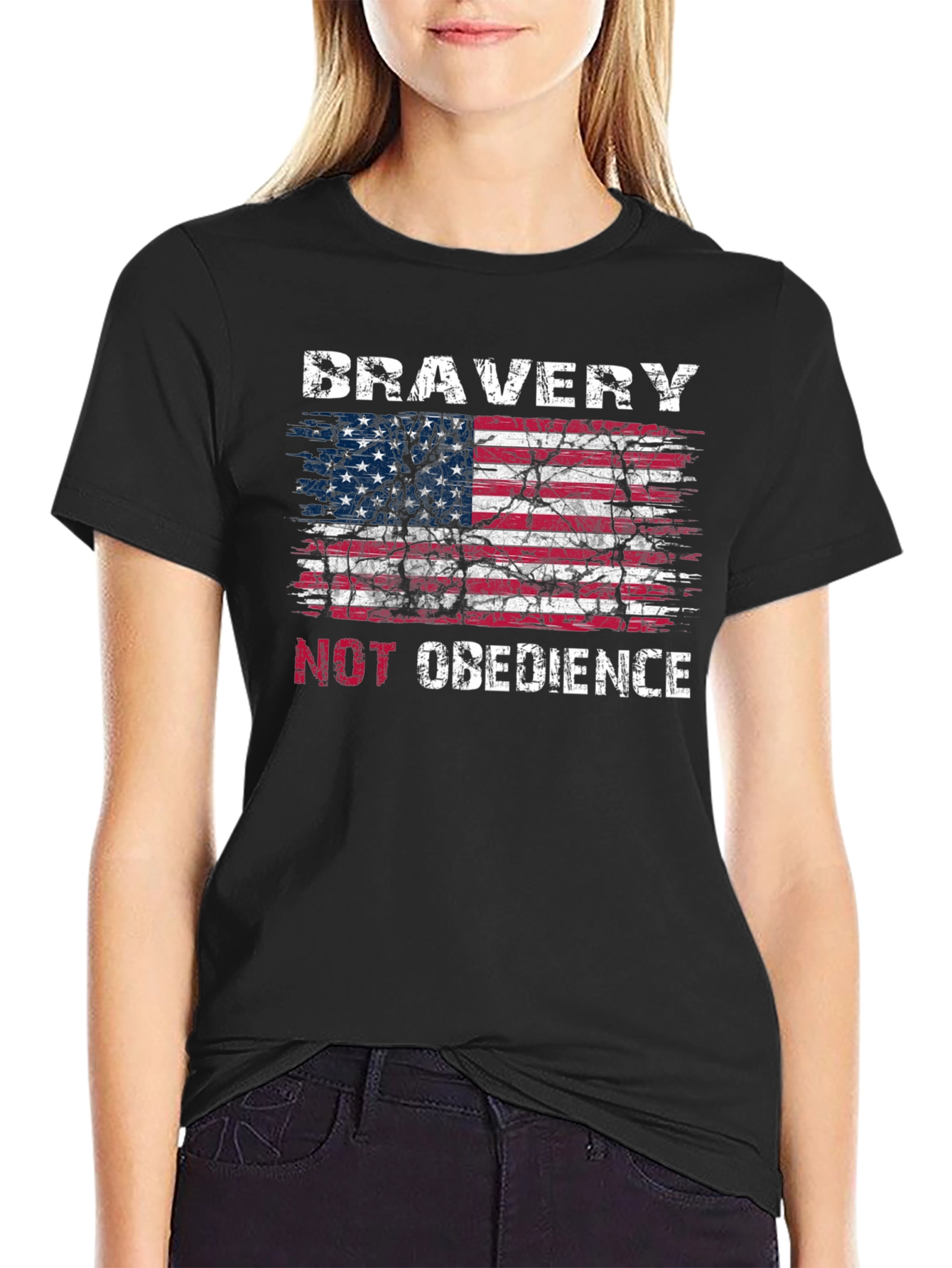 Bravery Not Obedience American Flag Graphic T-Shirt
