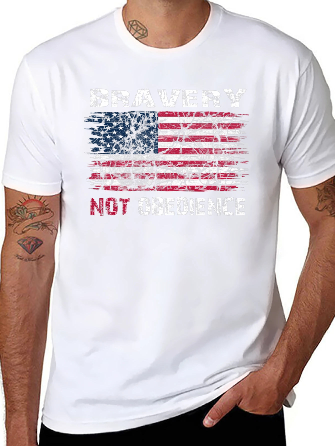 Bravery Not Obedience American Flag Graphic T-Shirt
