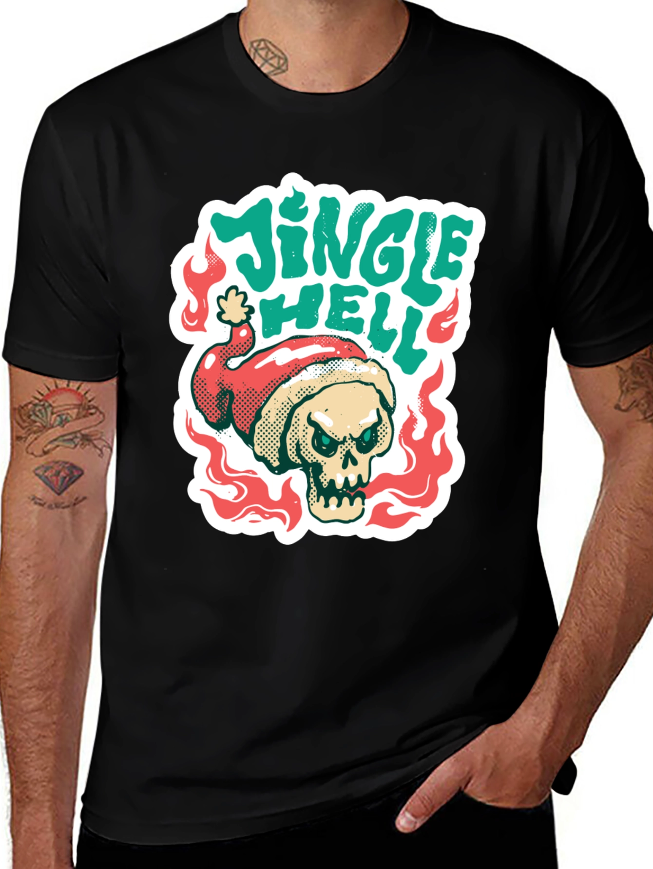 Jingle Hell T-Shirt - Skull Santa Hat