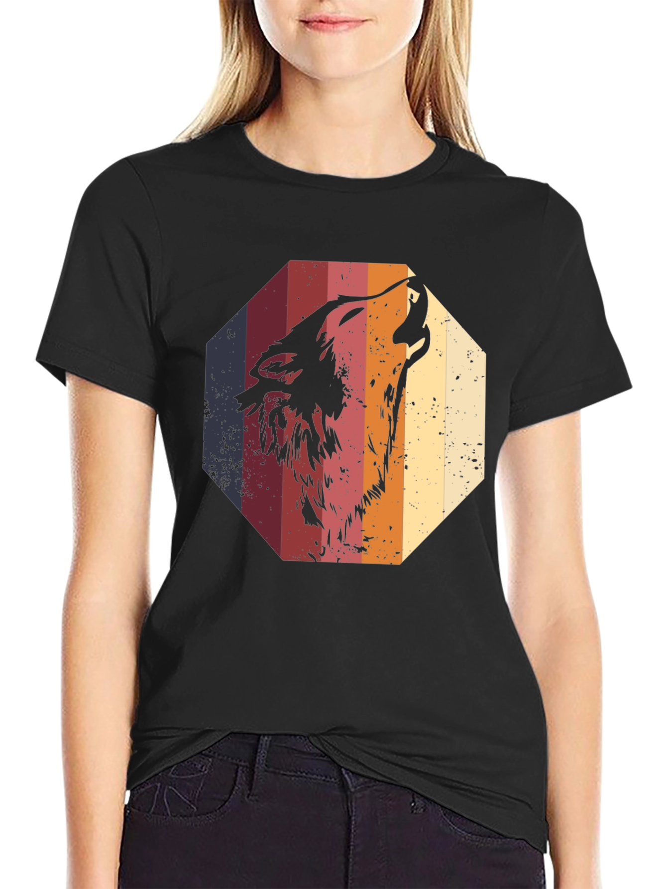 Retro Wolf Graphic Tee - Mens Black T-Shirt
