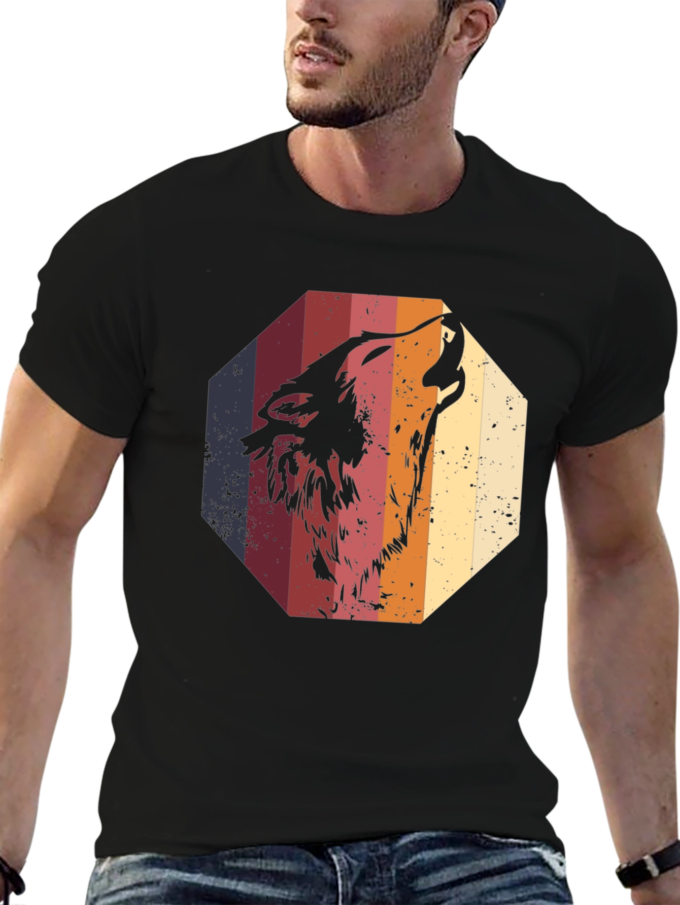 Retro Wolf Graphic Tee - Mens Black T-Shirt