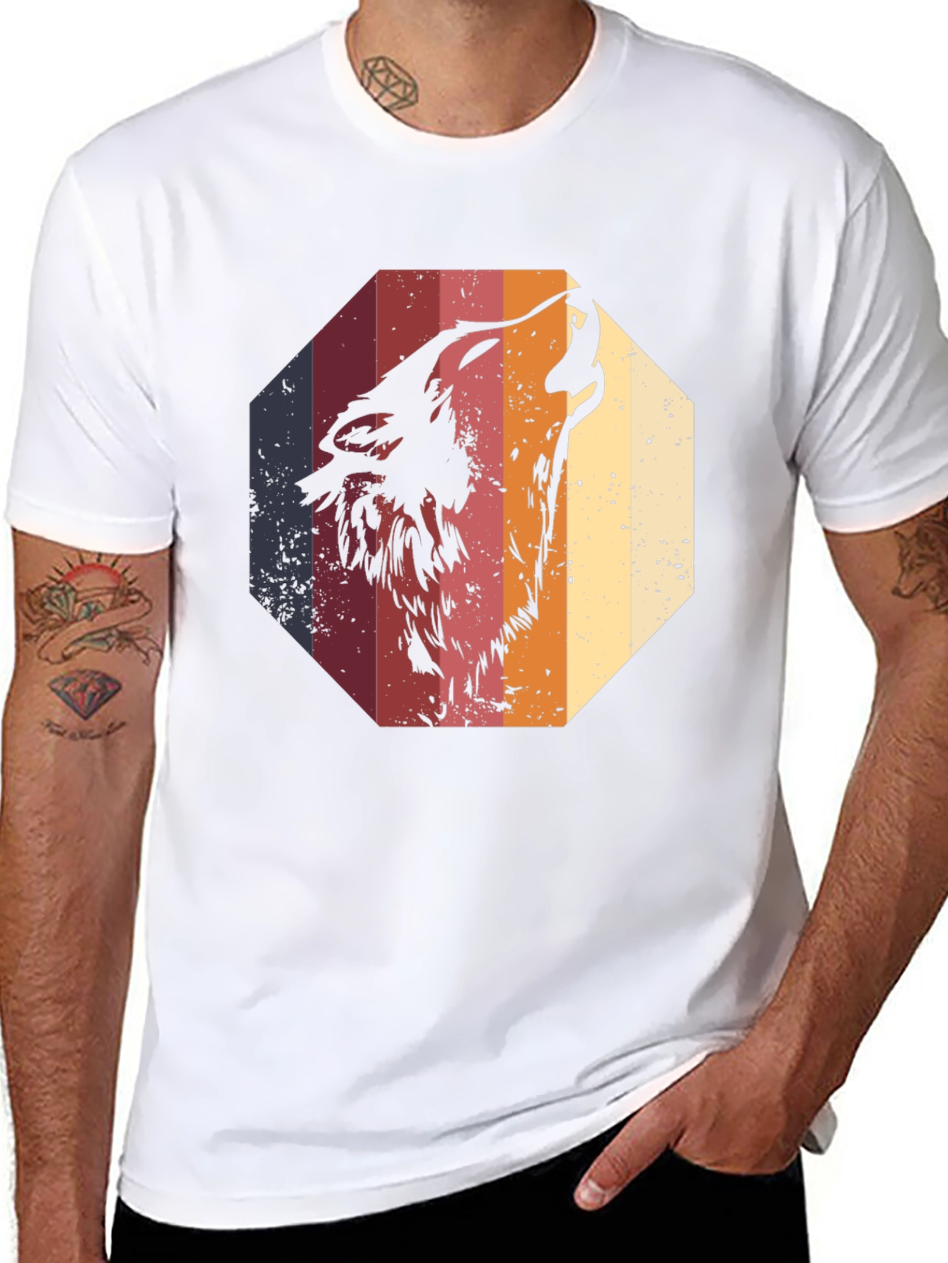 Retro Wolf Graphic Tee - Mens Black T-Shirt