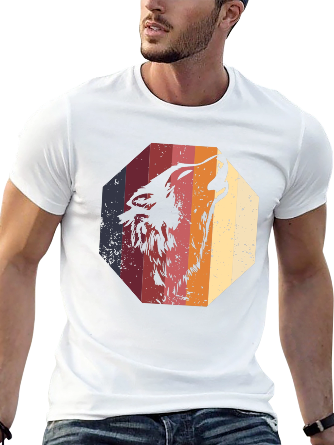 Retro Wolf Graphic Tee - Mens Black T-Shirt