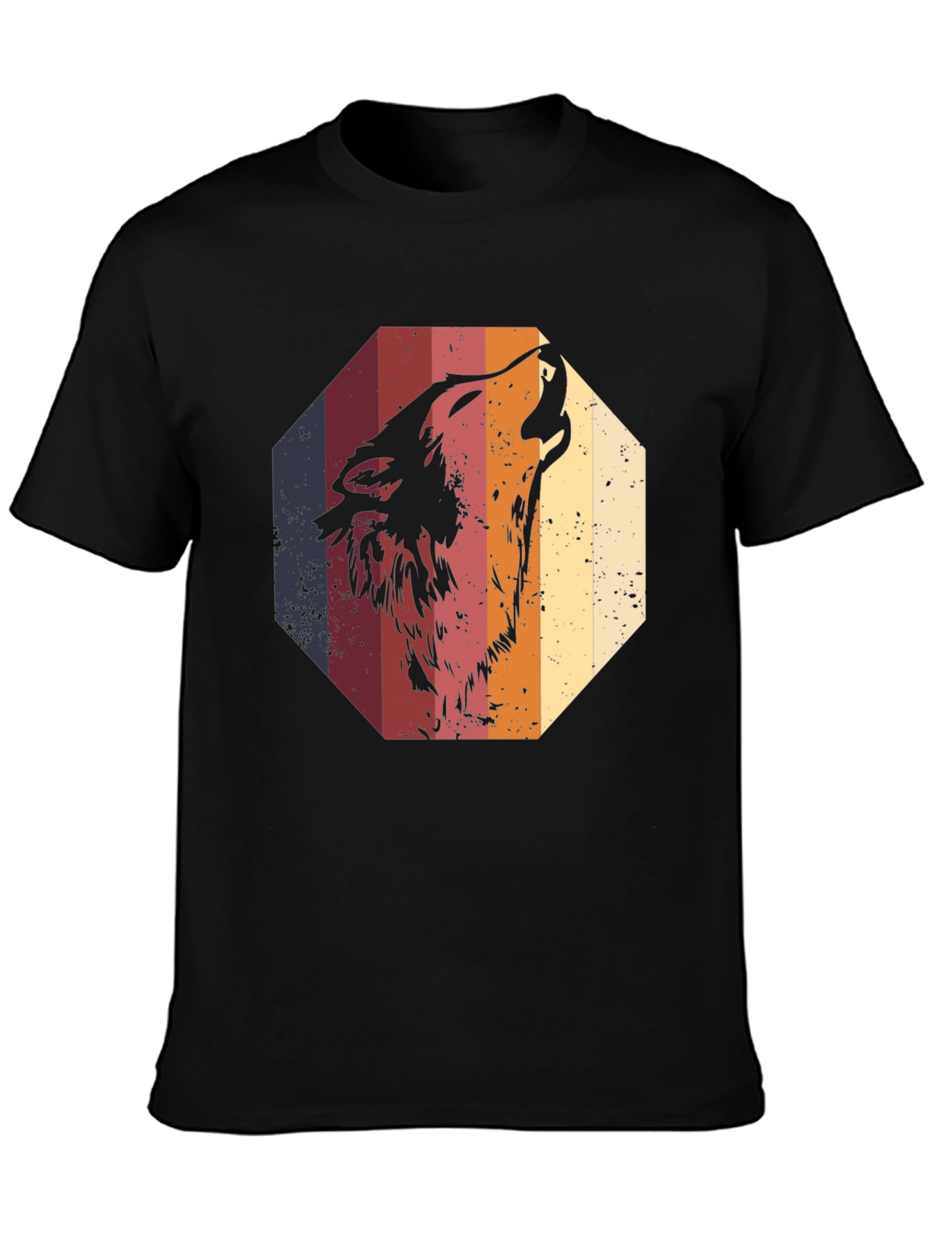 Retro Wolf Graphic Tee - Mens Black T-Shirt