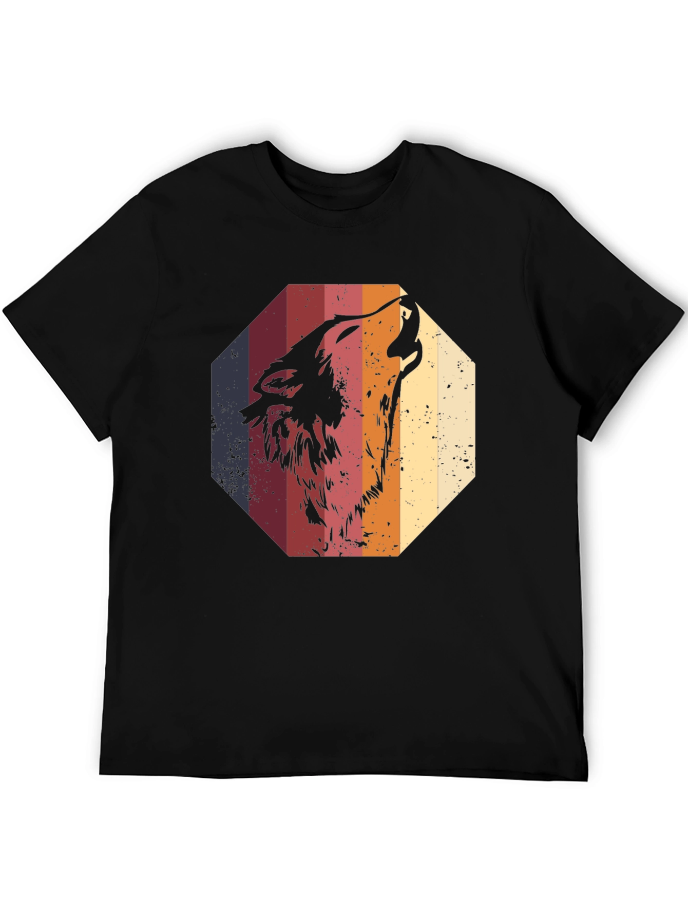 Retro Wolf Graphic Tee - Mens Black T-Shirt