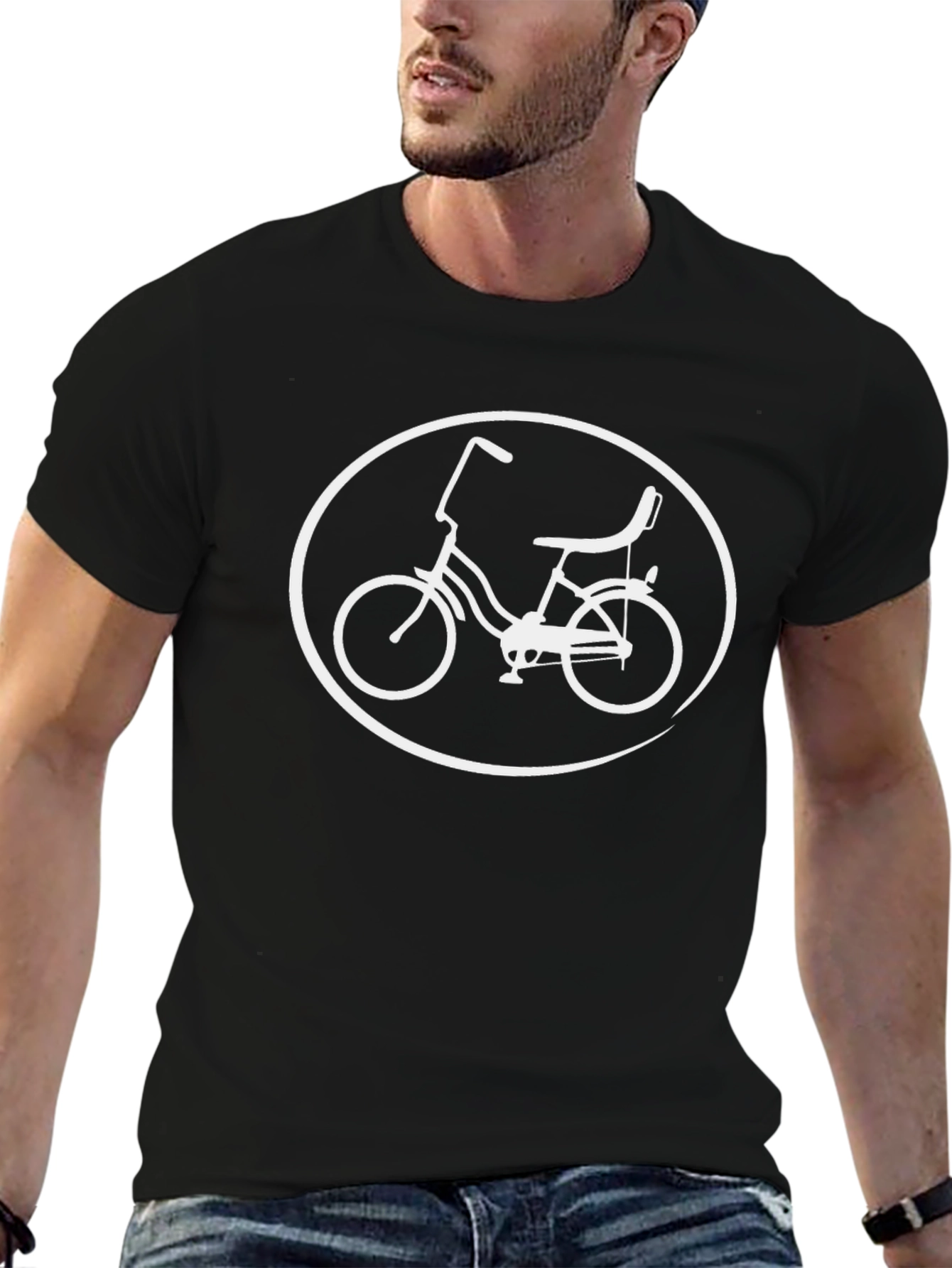 Retro Bike T-Shirt - Classic White Design on Black