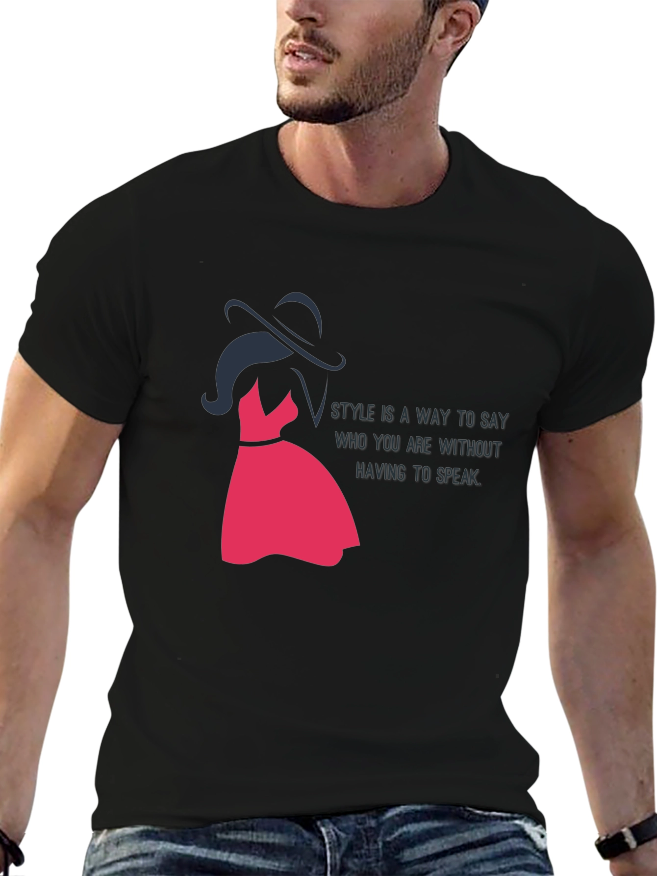 Stylish Black T-Shirt with Fashion Illustration