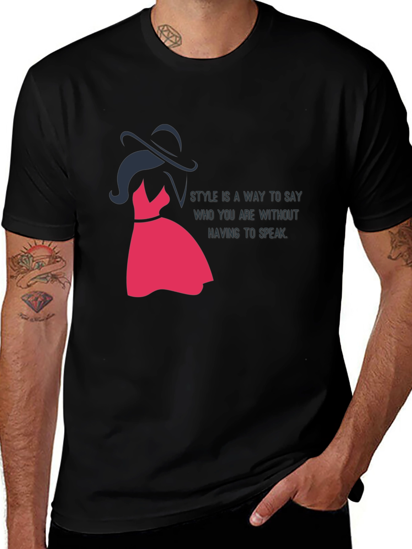 Stylish Black T-Shirt with Fashion Illustration