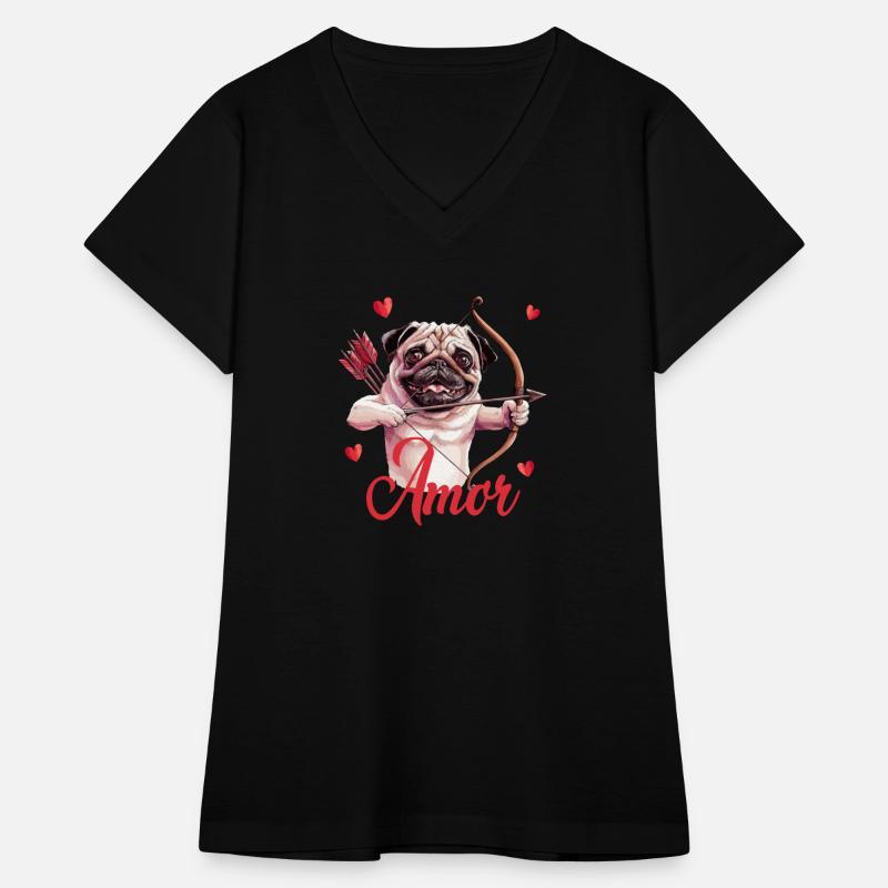 Amor Cupid Pug with Bow and Hearts