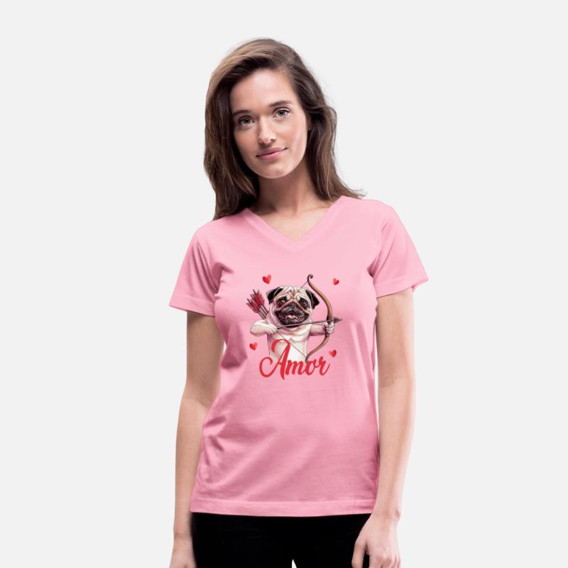 Amor Cupid Pug with Bow and Hearts