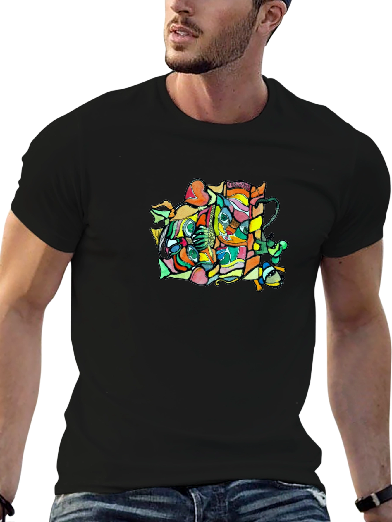 Abstract Graphic Black Crew Neck T-Shirt