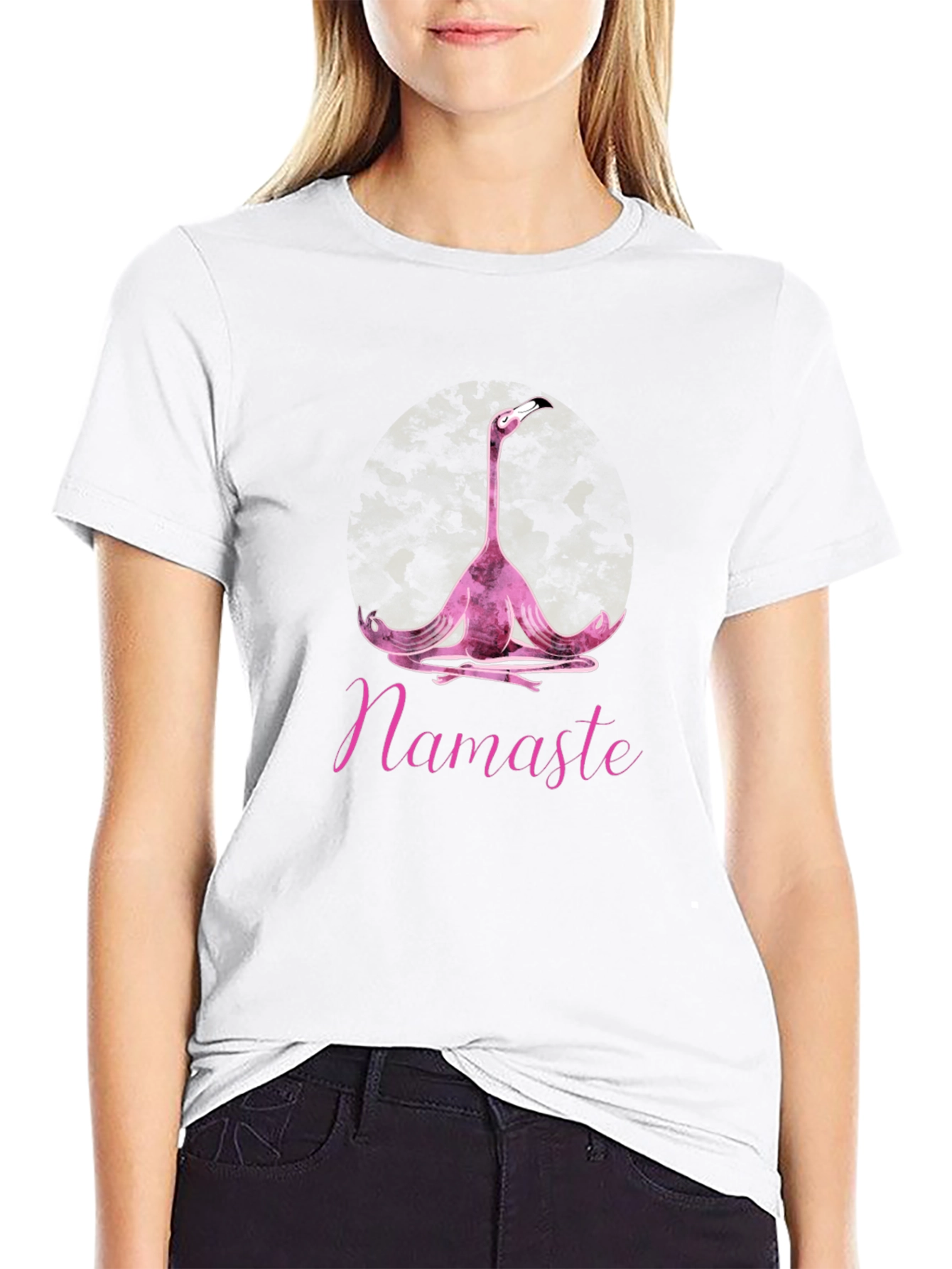 Namaste Yoga Flamingo T-Shirt - Black Cotton Tee
