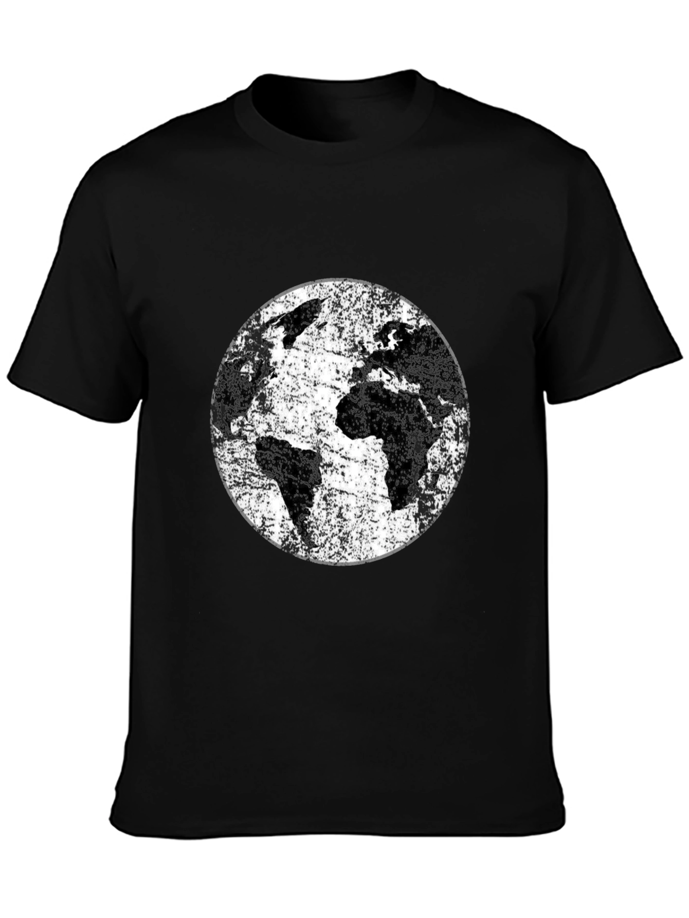 Distressed Earth Graphic Tee - Black Cotton T-Shirt