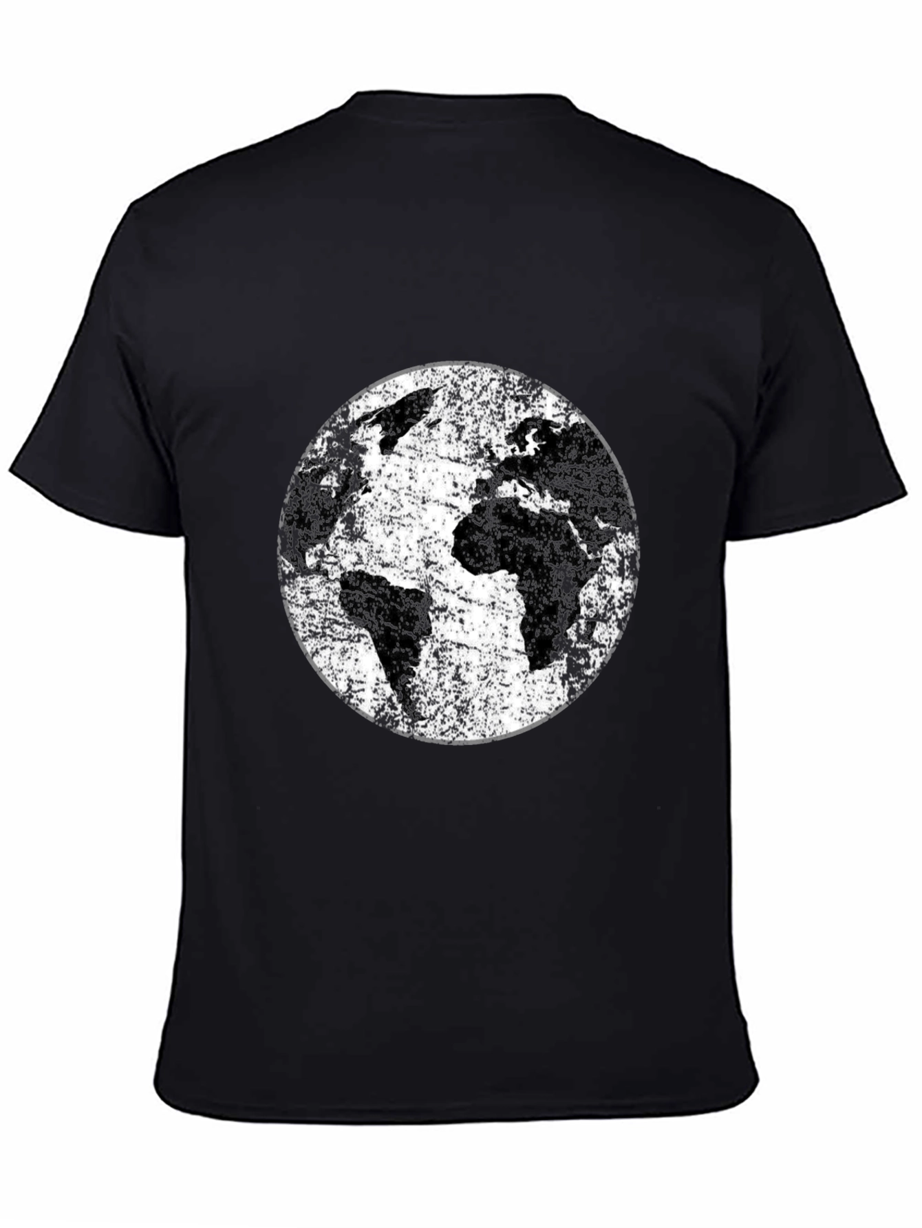 Distressed Earth Graphic Tee - Black Cotton T-Shirt