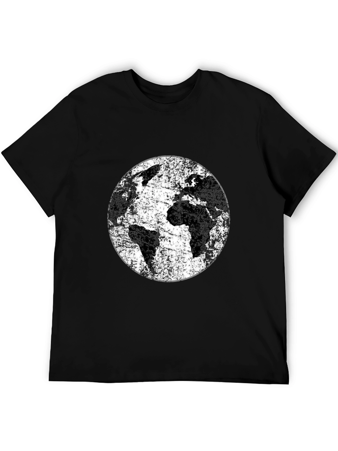 Distressed Earth Graphic Tee - Black Cotton T-Shirt