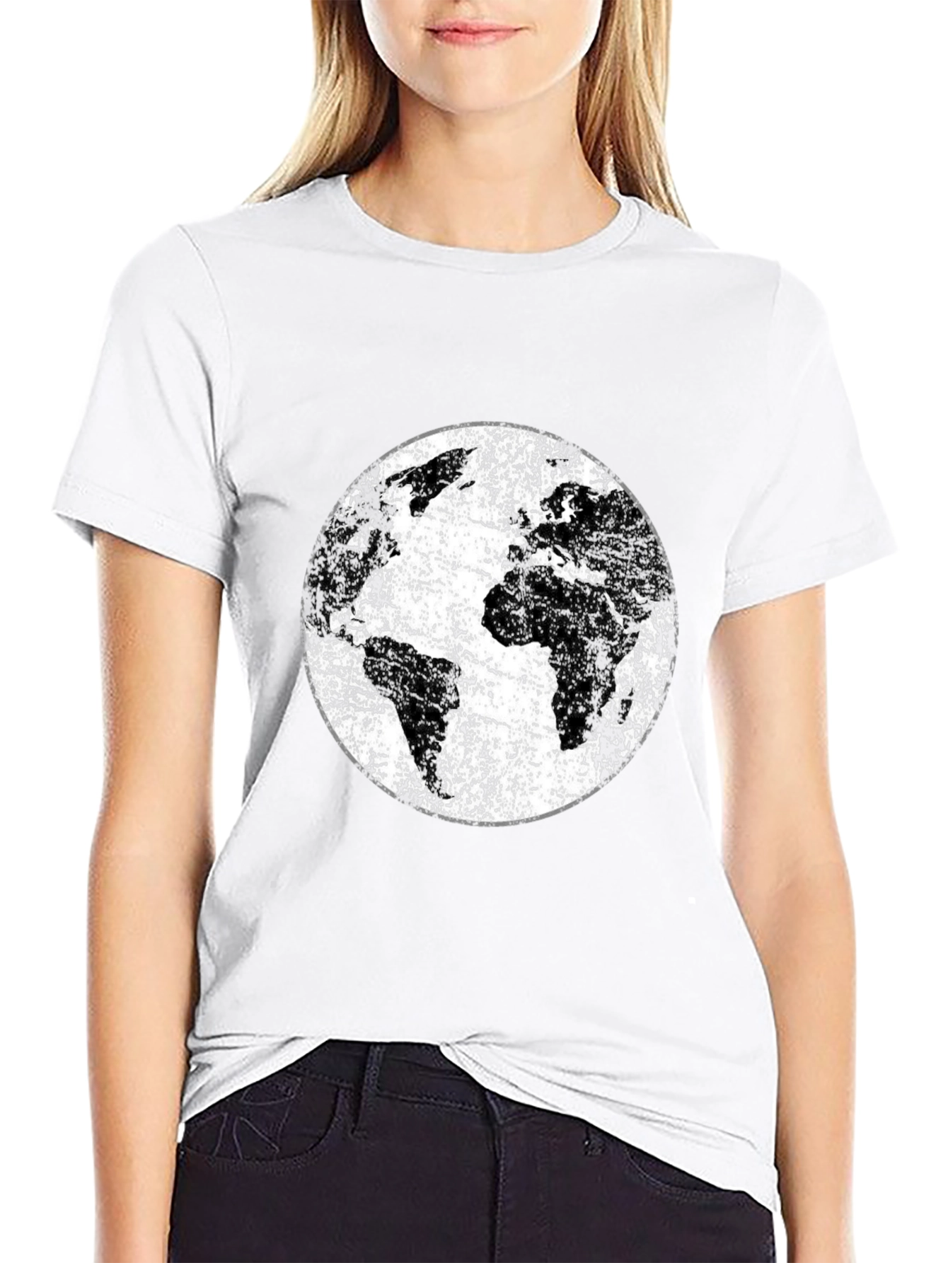 Distressed Earth Graphic Tee - Black Cotton T-Shirt
