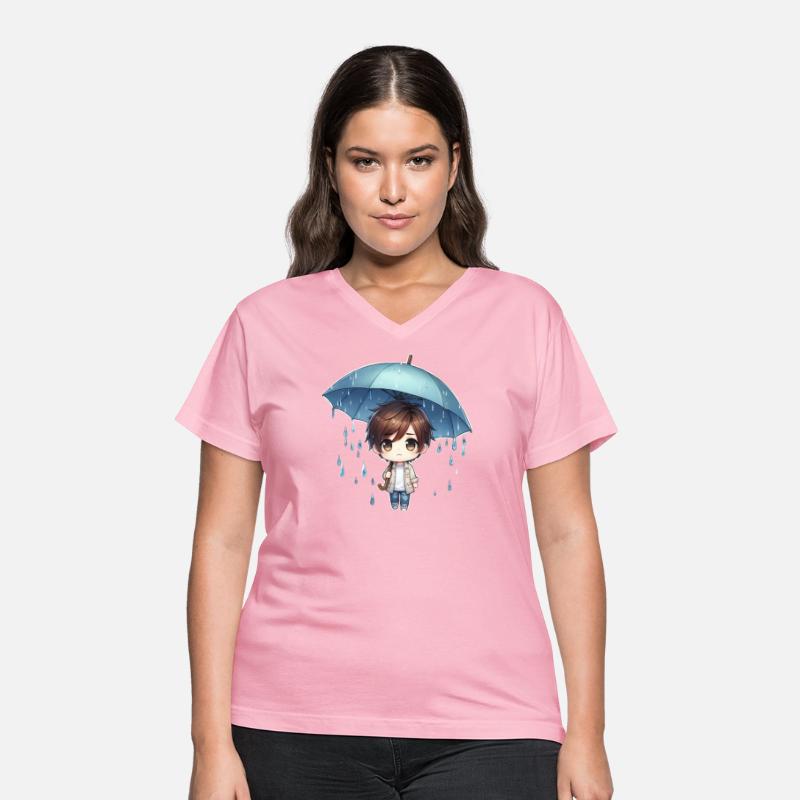 Anime Boy Under Rainy Umbrella