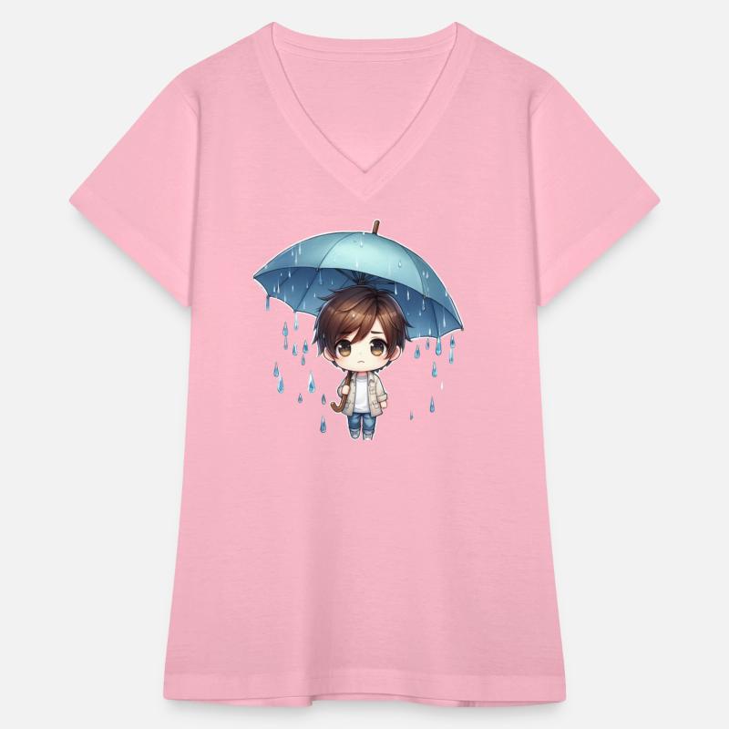 Anime Boy Under Rainy Umbrella