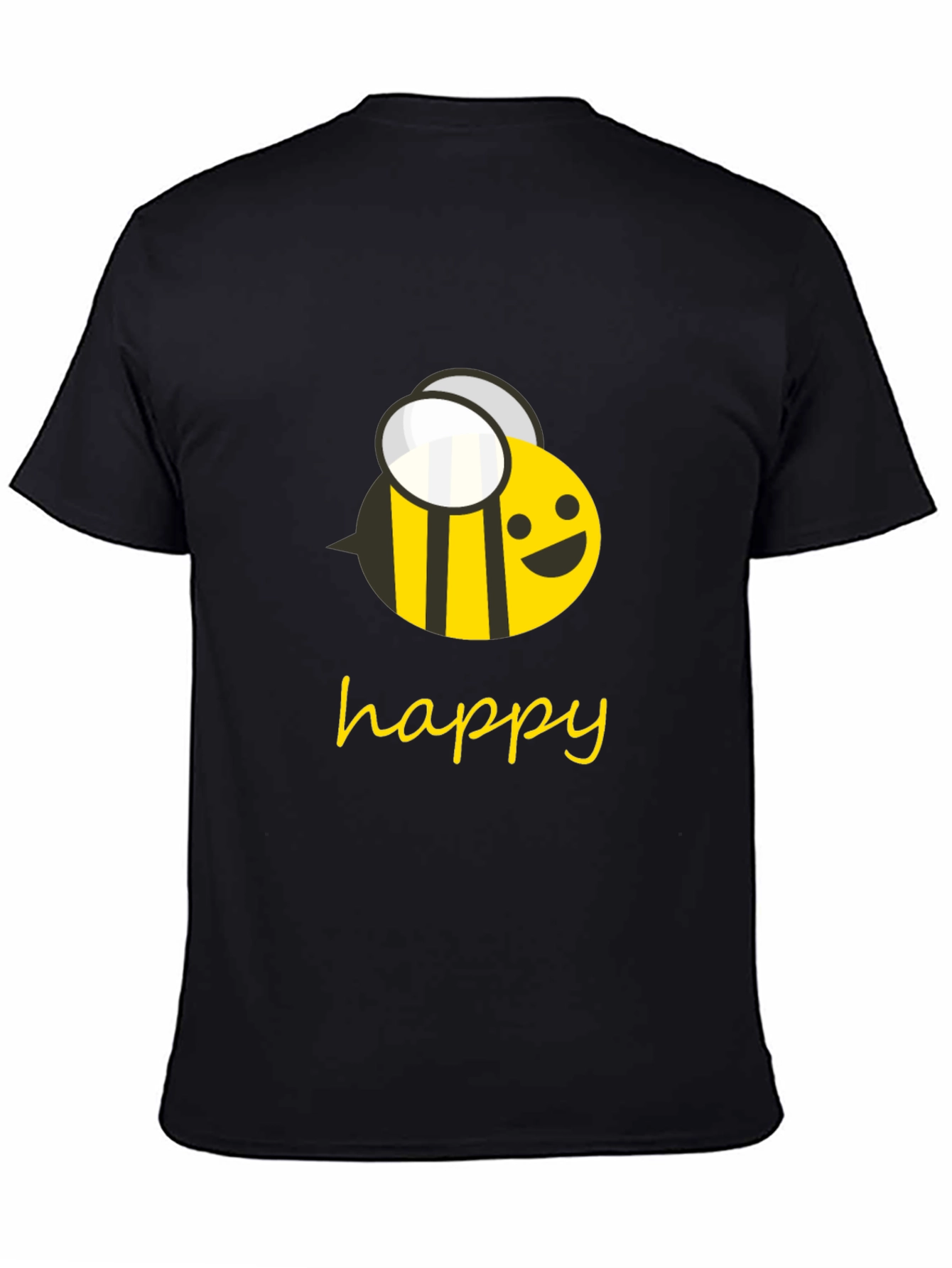 Happy Bee Graphic Tee - Black Cotton T-Shirt
