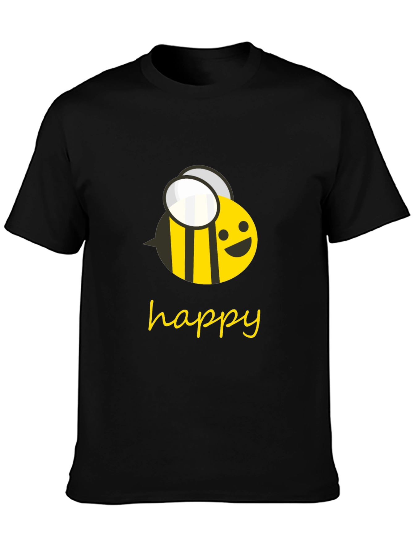 Happy Bee Graphic Tee - Black Cotton T-Shirt