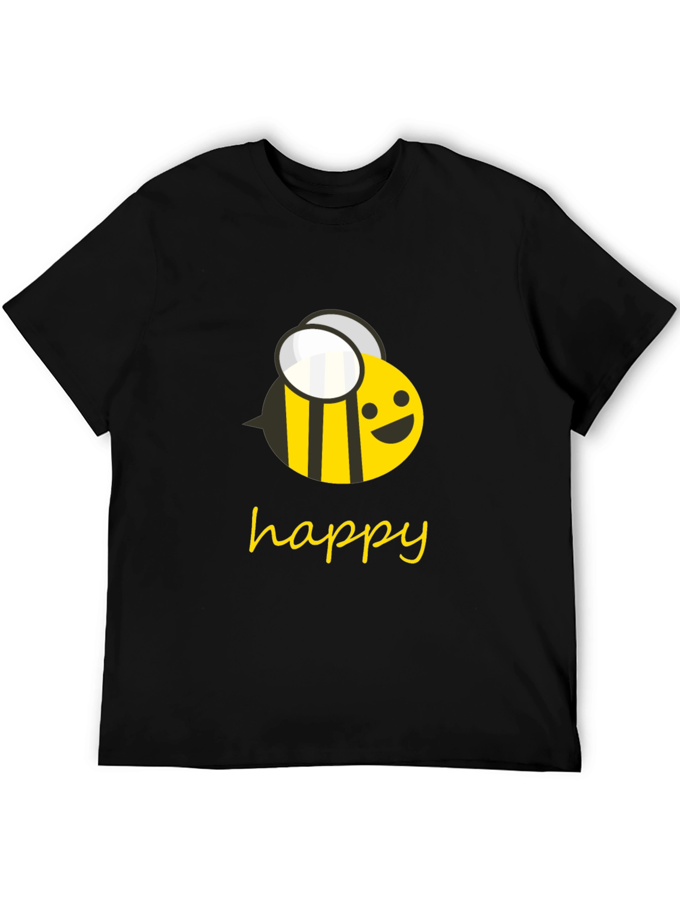 Happy Bee Graphic Tee - Black Cotton T-Shirt