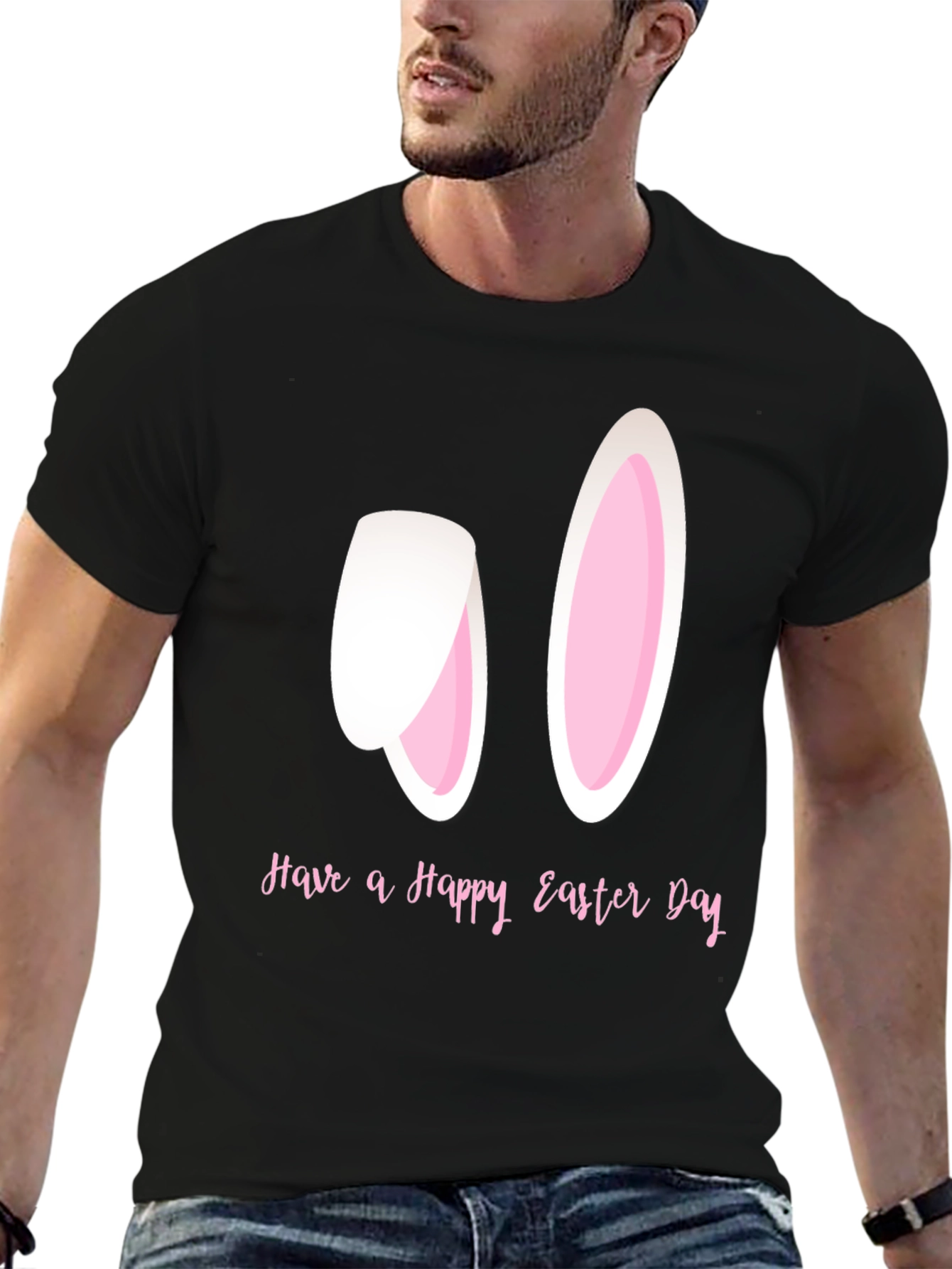 Happy Easter Bunny Ears T-Shirt - Black