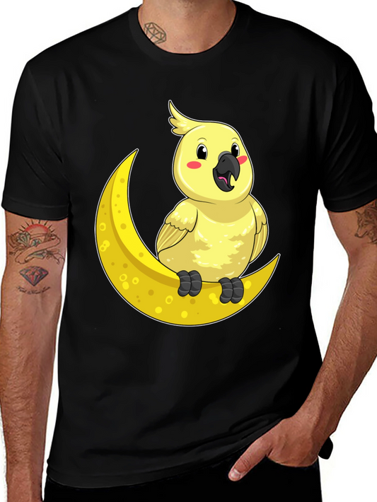 Cute Cockatiel On Moon T-Shirt - Soft Cotton Unique Design