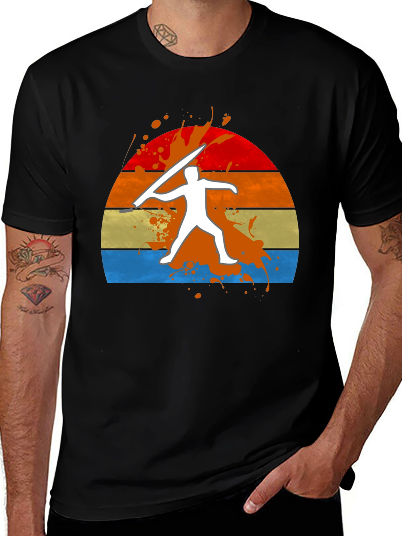 Javelin Thrower Graphic Tee - Retro Sunset Design