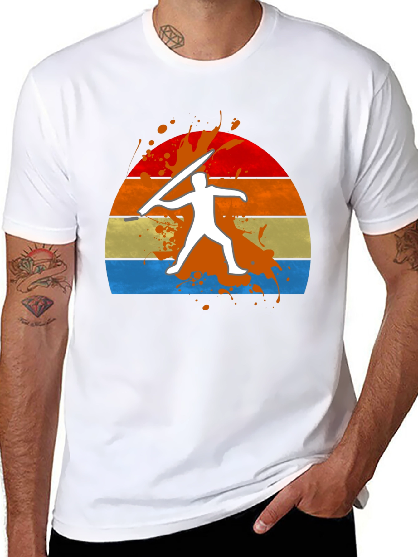Javelin Thrower Graphic Tee - Retro Sunset Design