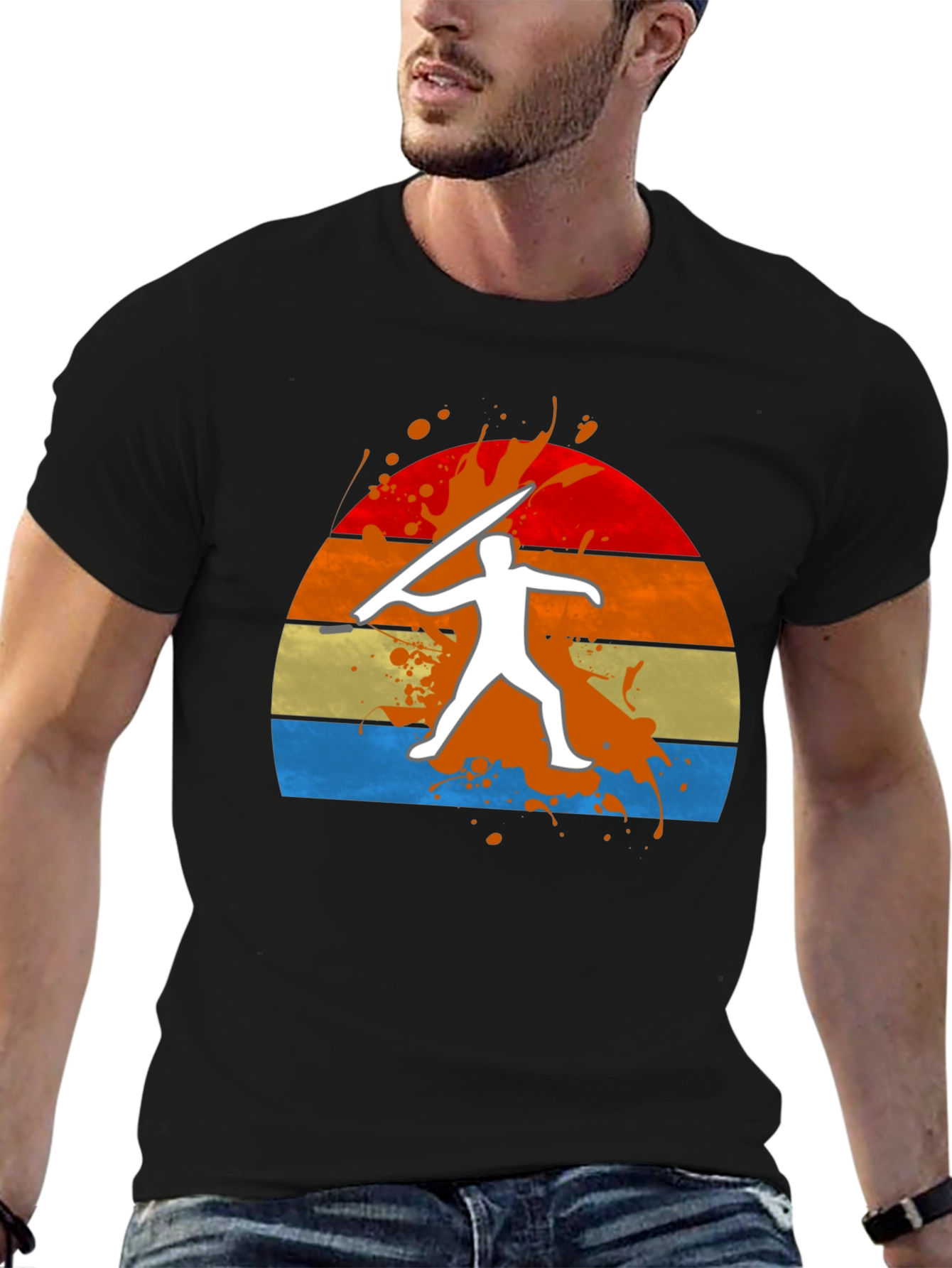 Javelin Thrower Graphic Tee - Retro Sunset Design
