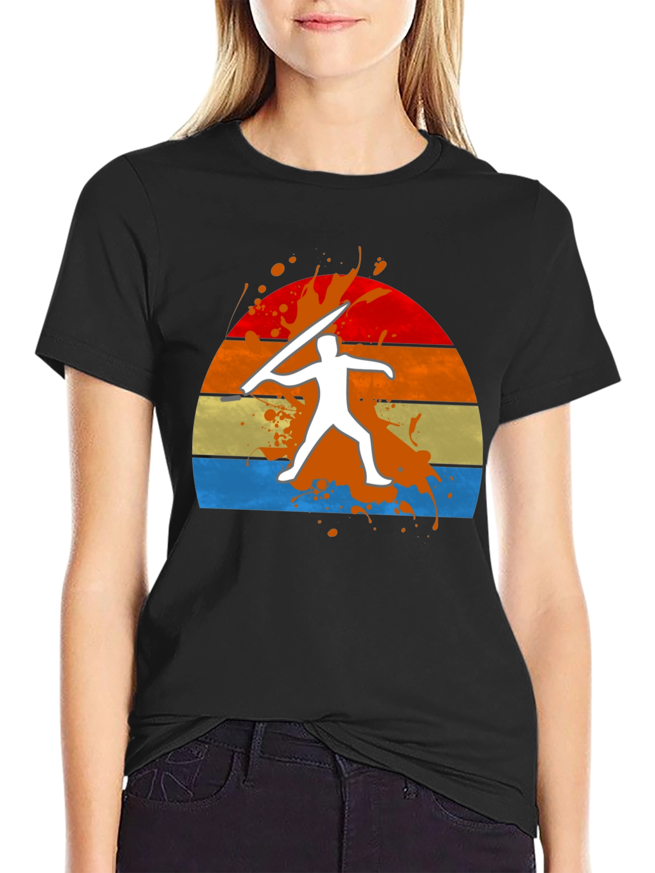 Javelin Thrower Graphic Tee - Retro Sunset Design