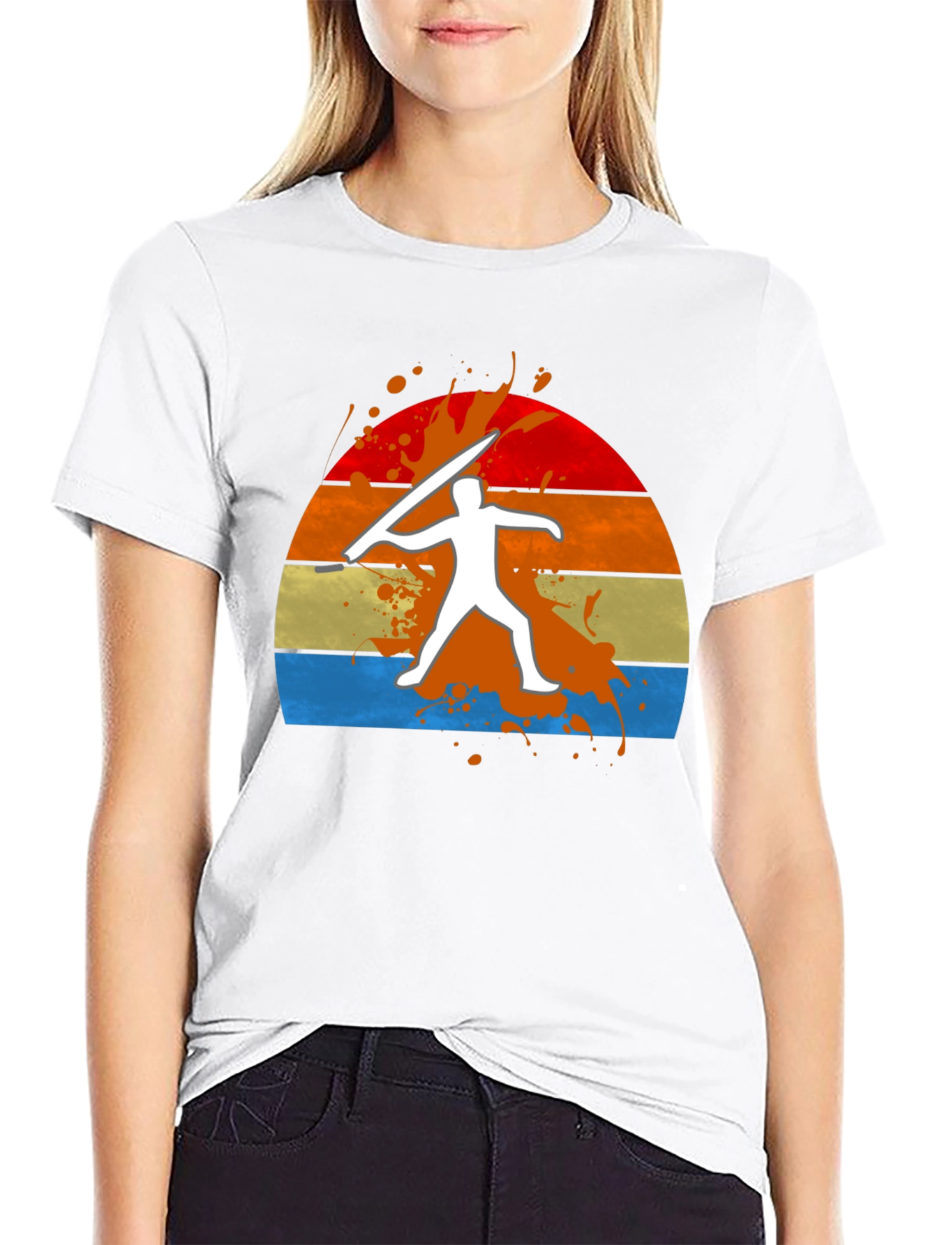 Javelin Thrower Graphic Tee - Retro Sunset Design