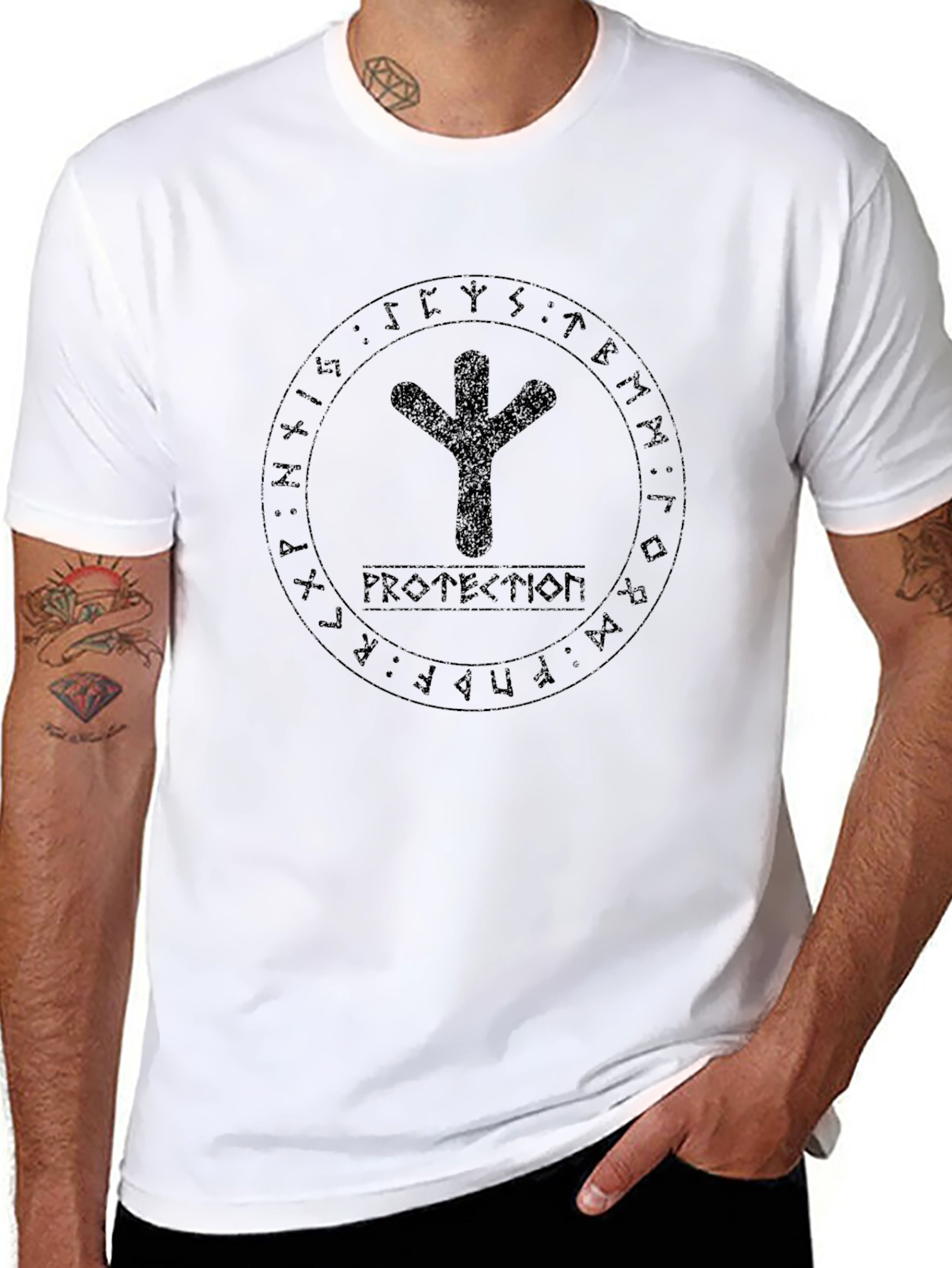 Rune Protection Graphic Tee - Norse Viking Symbol