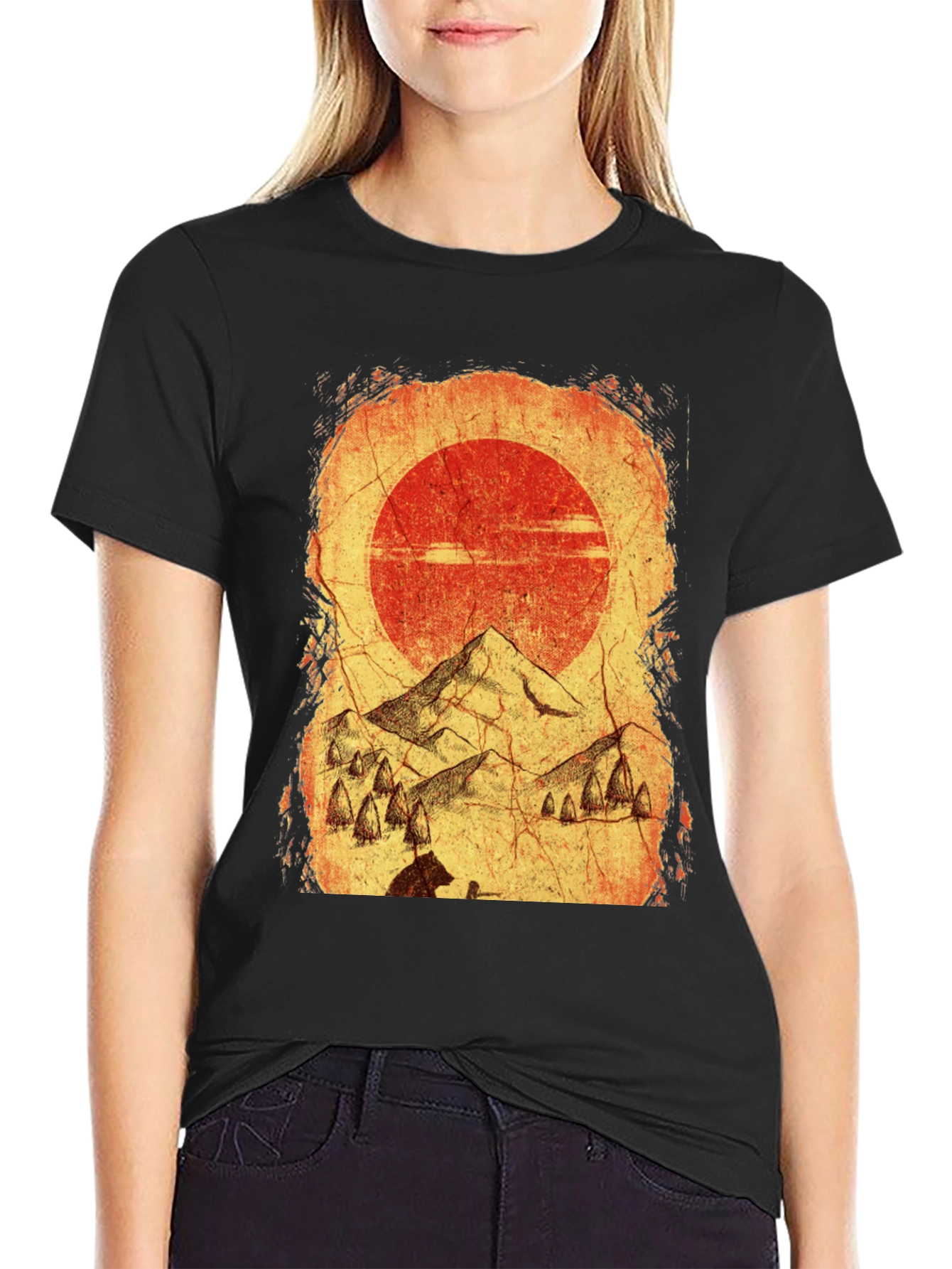 Mountain Scene Graphic Tee - Black