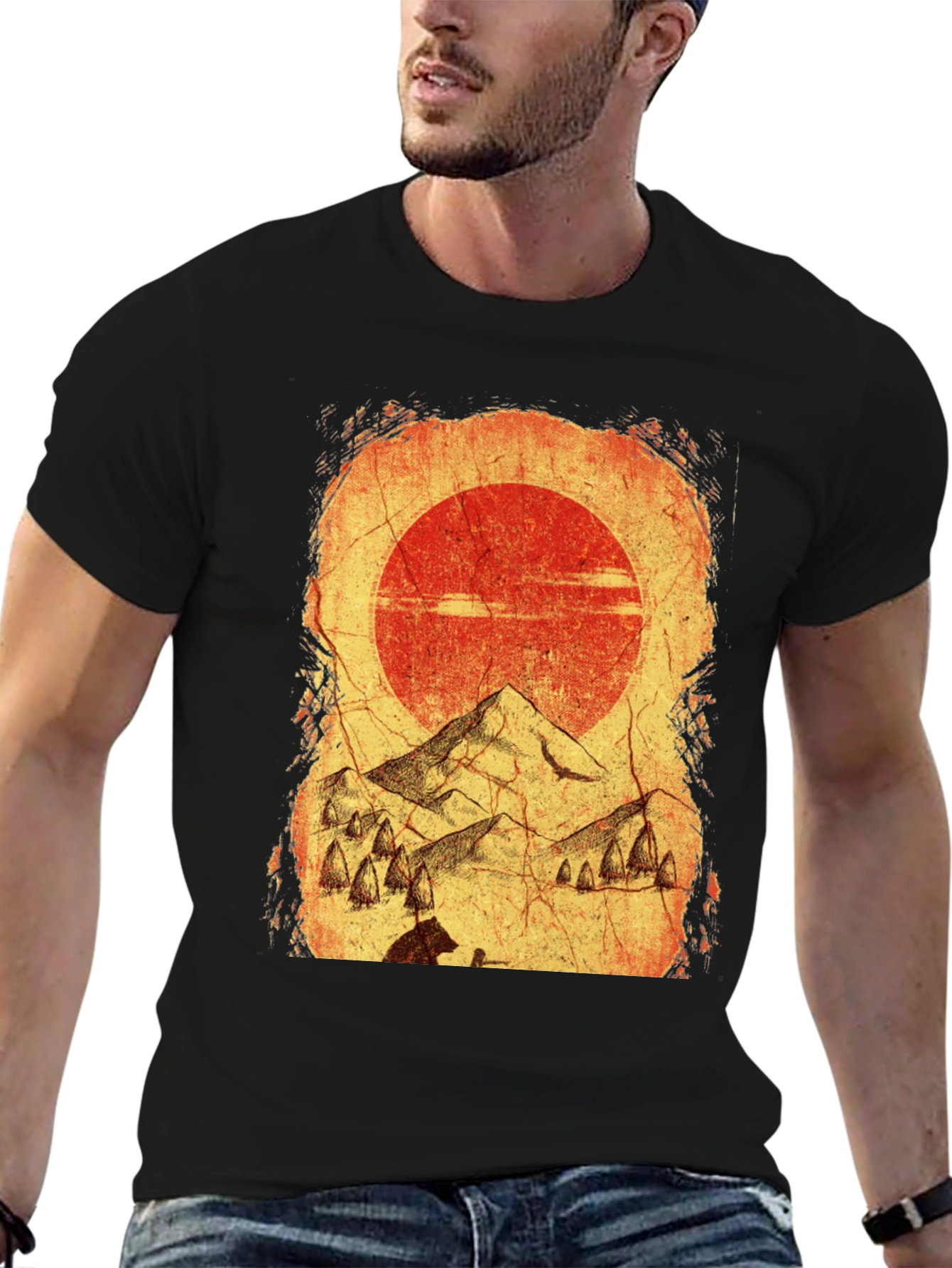 Mountain Scene Graphic Tee - Black