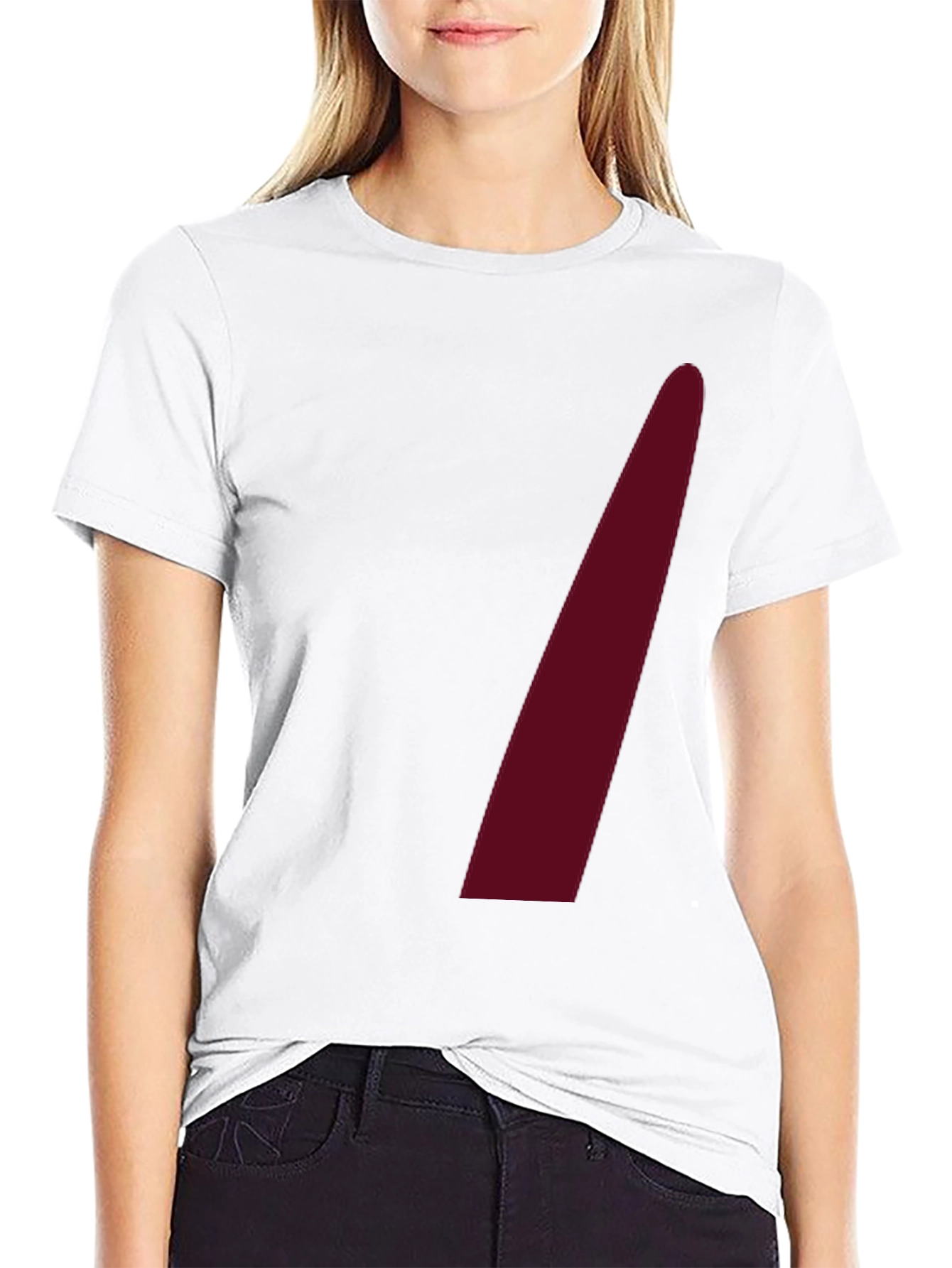 Mens Black Crew Neck Tee with Maroon Accent