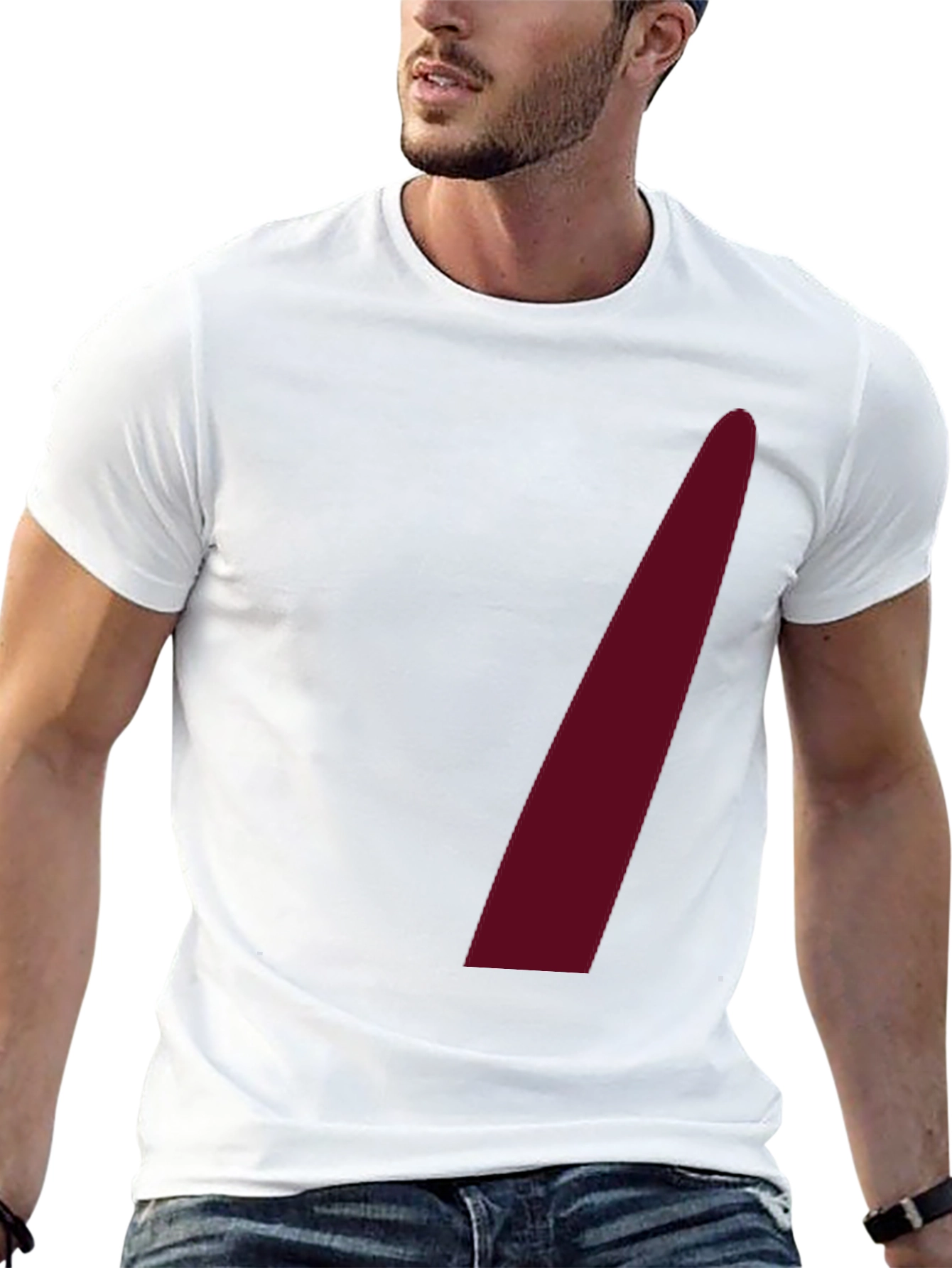 Mens Black Crew Neck Tee with Maroon Accent
