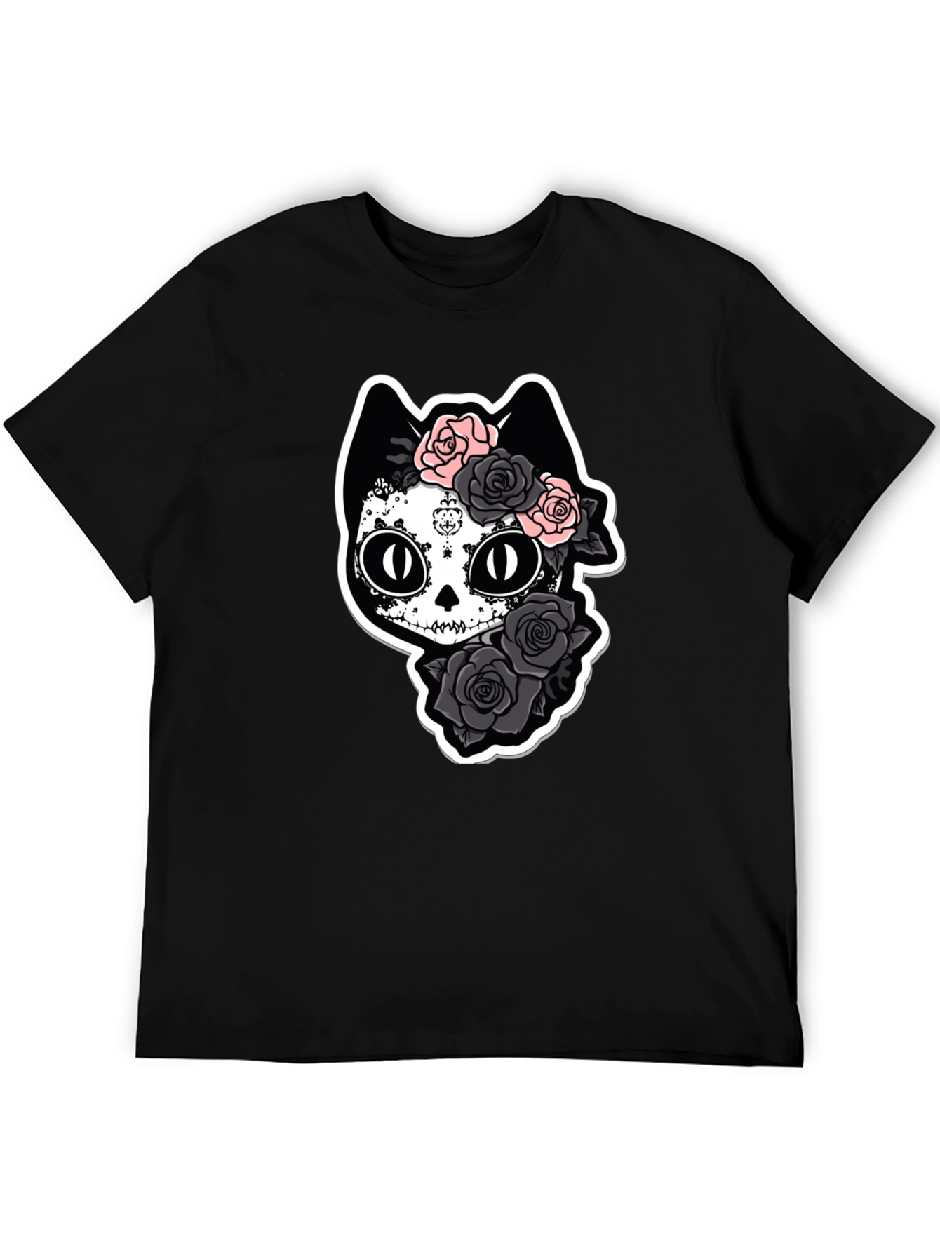 Sugar Skull Cat T-Shirt - Black
