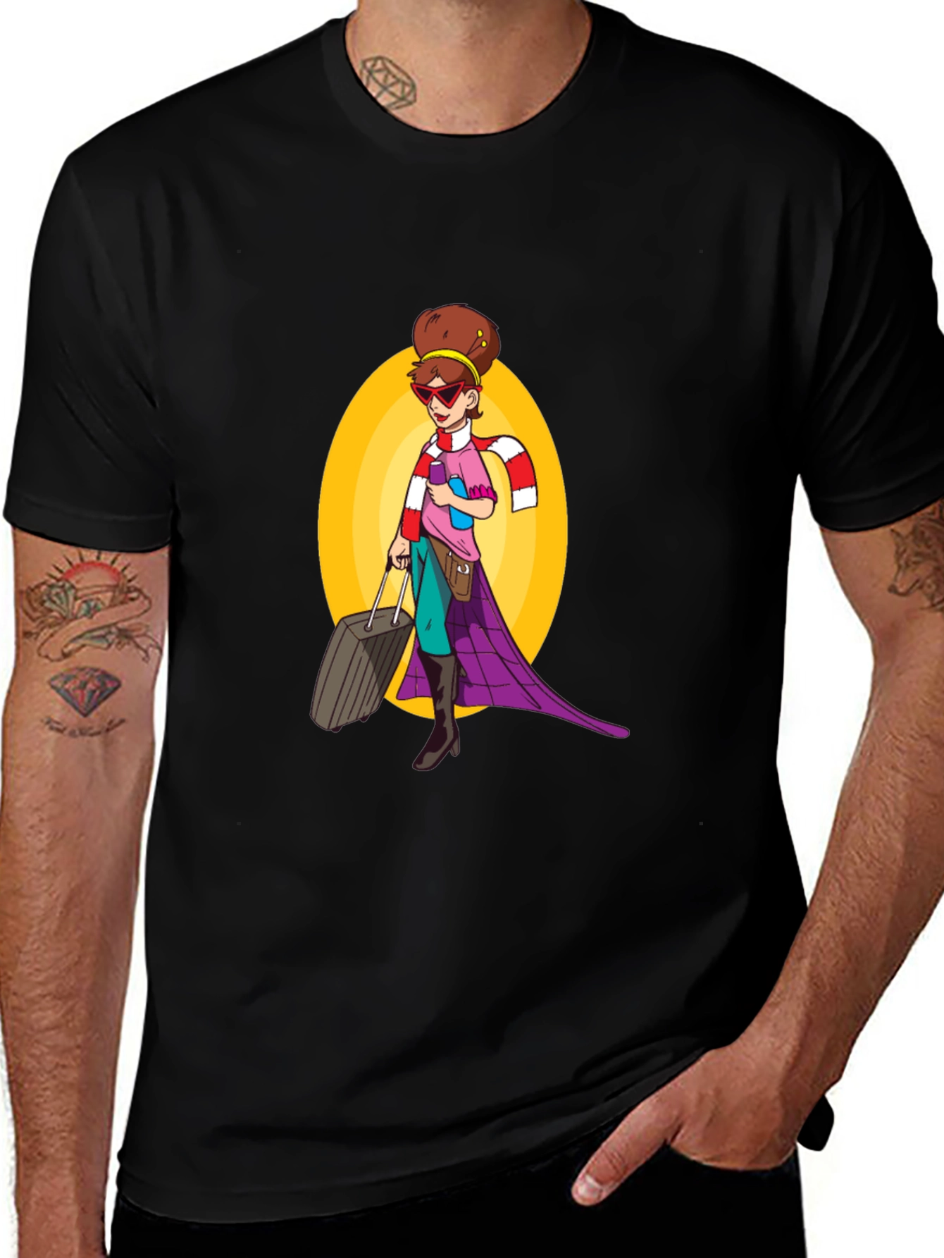 Cartoon Traveler Graphic Tee - Black